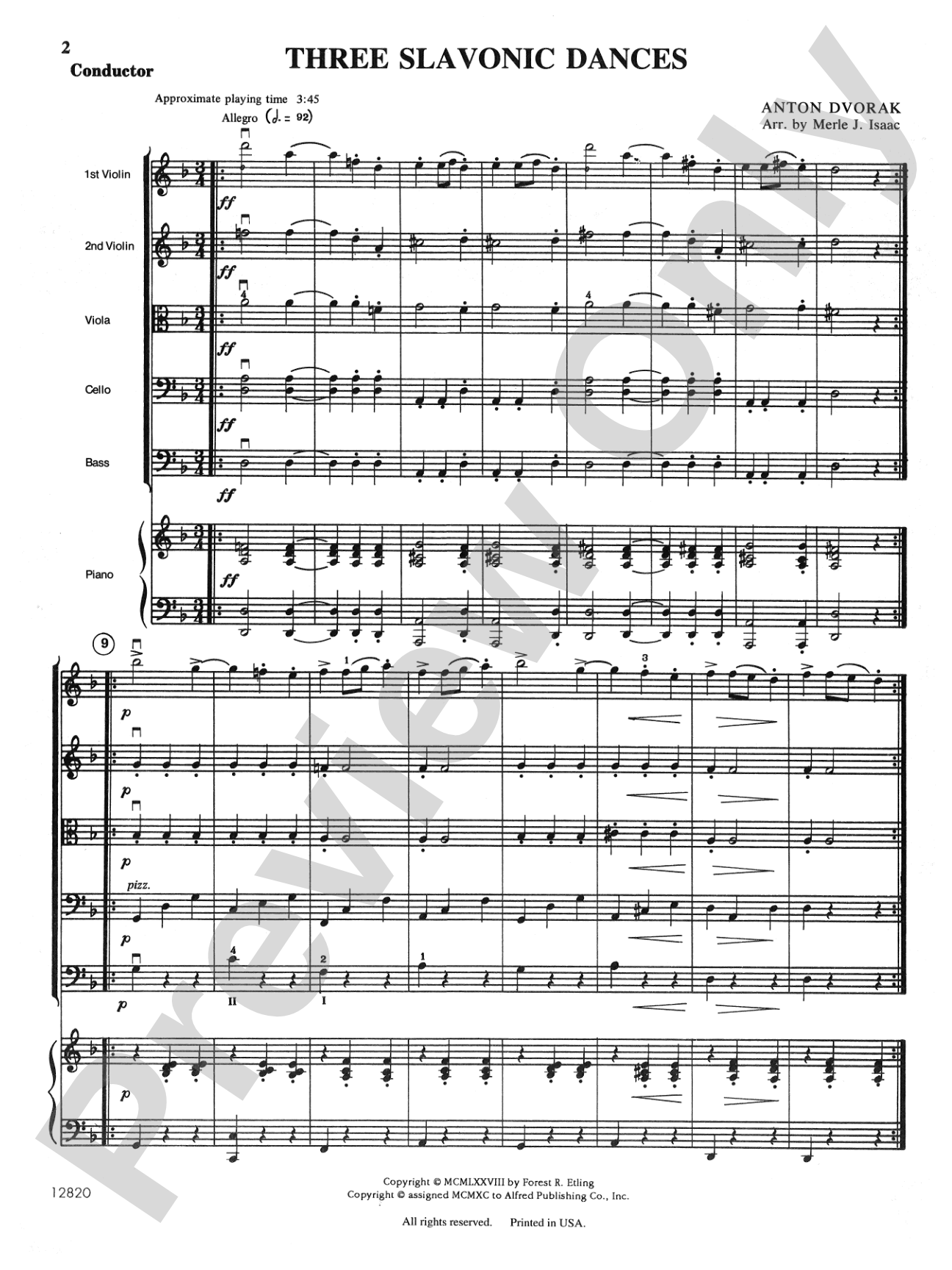 Three Slavonic Dances: String Orchestra Conductor Score & Parts