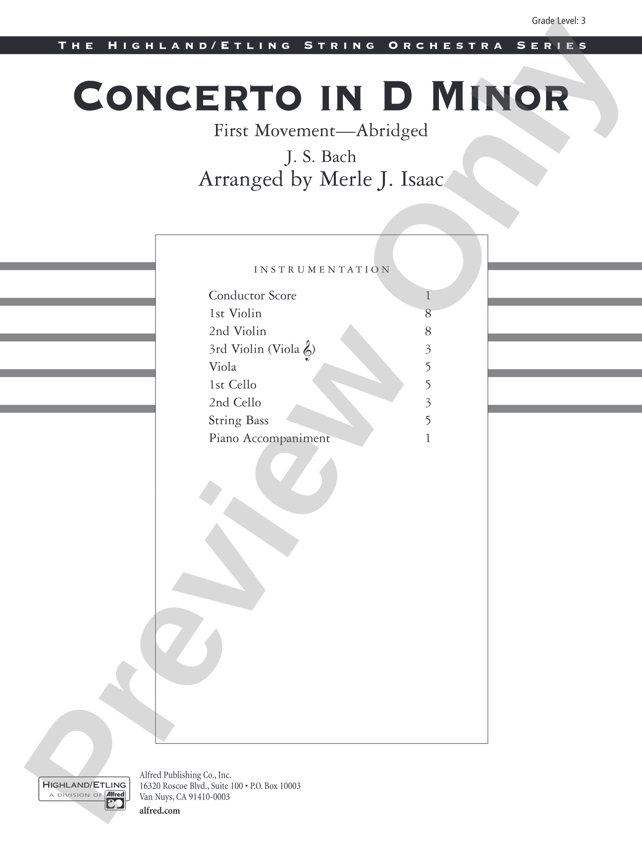 Concerto in D minor: String Orchestra Conductor Score & Parts