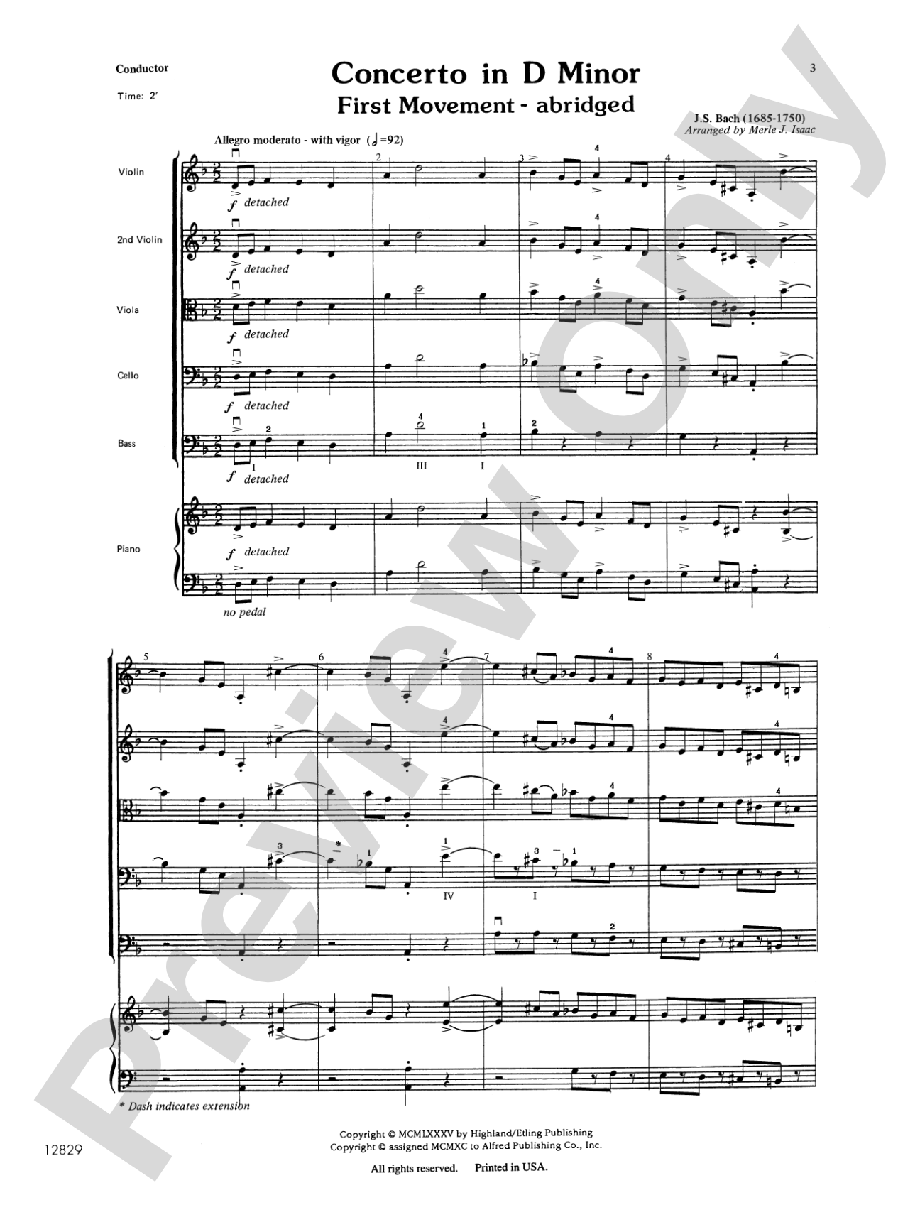 Concerto in D minor: String Orchestra Conductor Score & Parts