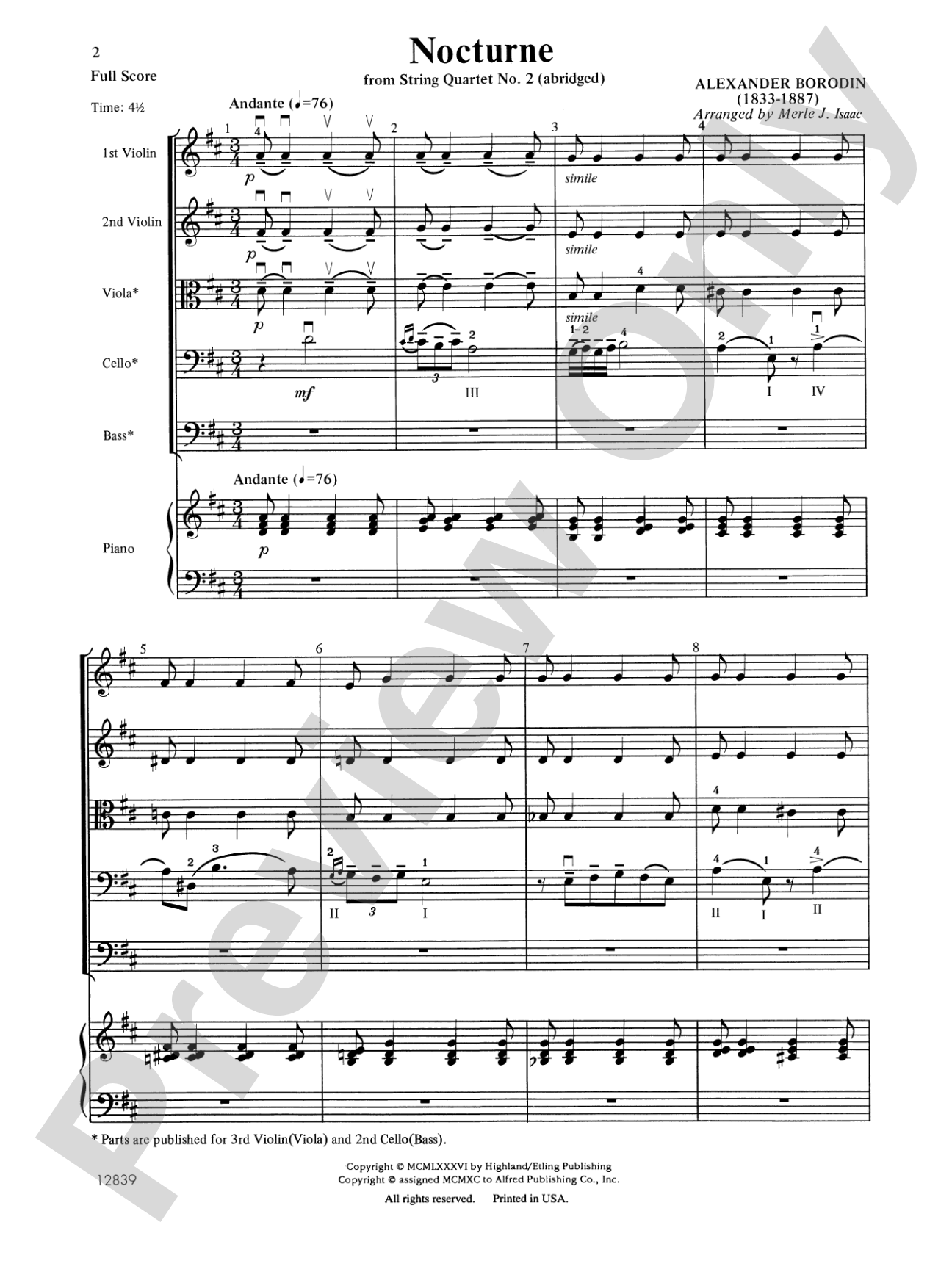 Nocturne: String Orchestra Conductor Score & Parts
