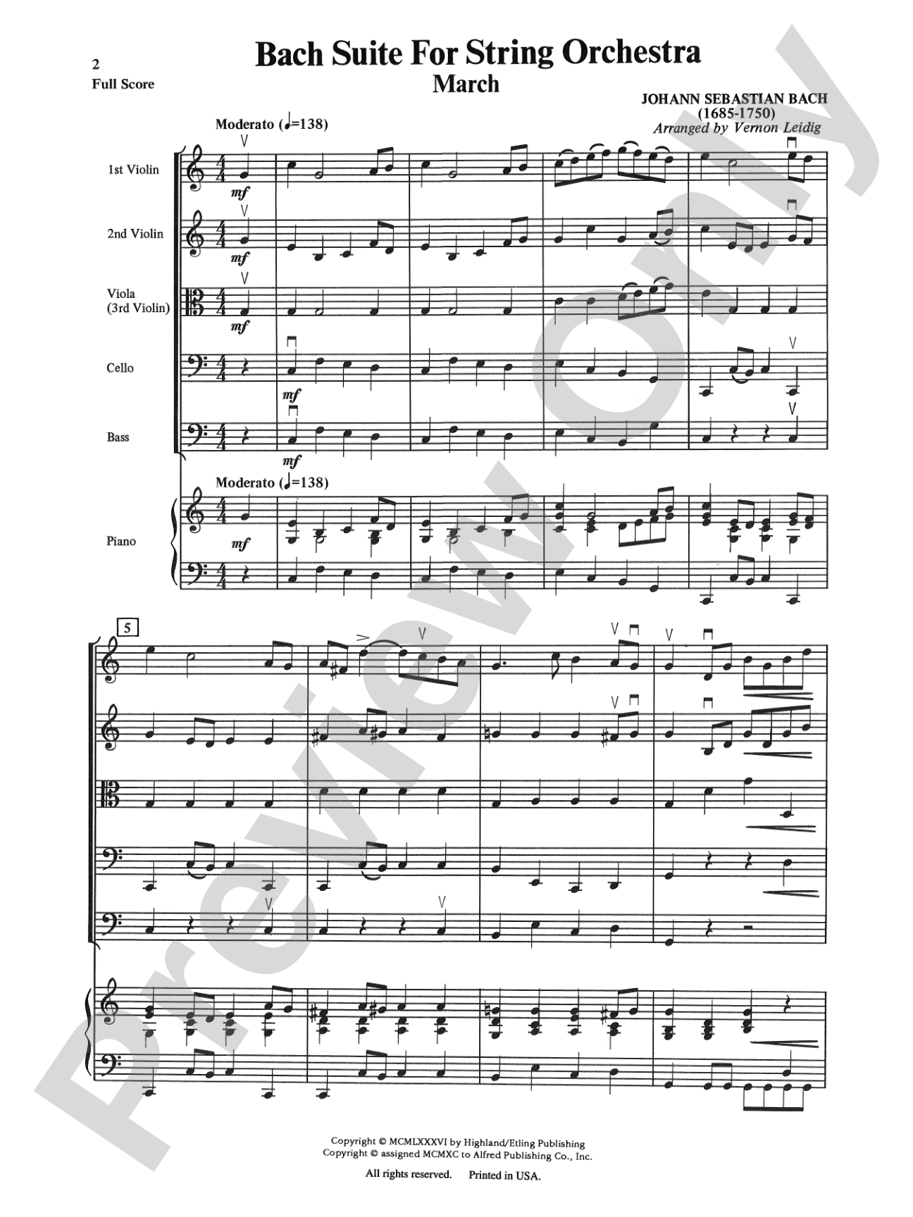 Bach Suite: String Orchestra Conductor Score & Parts