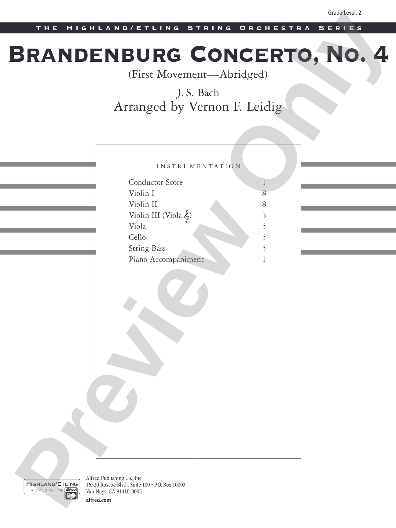 Brandenburg Concerto No. 4: String Orchestra Conductor Score & Parts