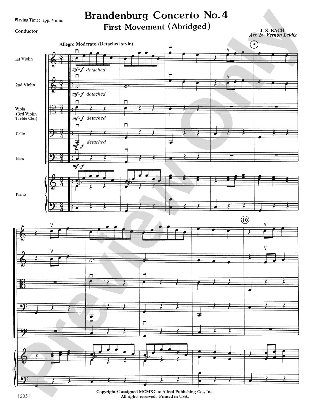 Brandenburg Concerto No. 4: String Orchestra Conductor Score & Parts