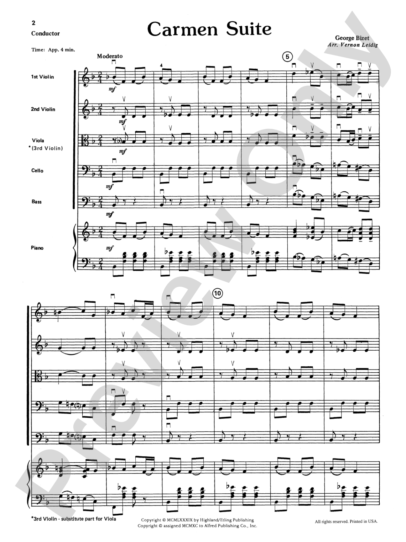 Carmen Suite: String Orchestra Conductor Score & Parts
