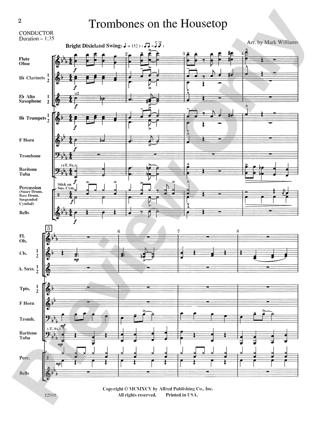 Trombones on the Housetop: Concert Band Conductor Score & Parts