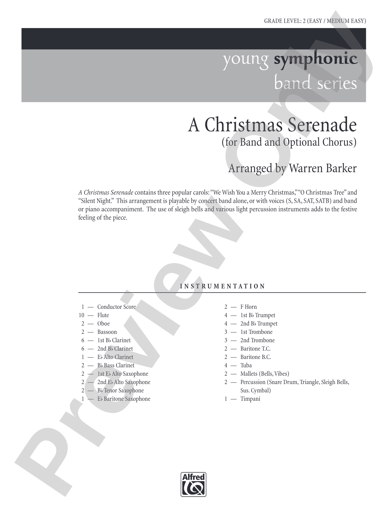 A Christmas Serenade (with optional chorus): Concert Band Conductor Score & Parts