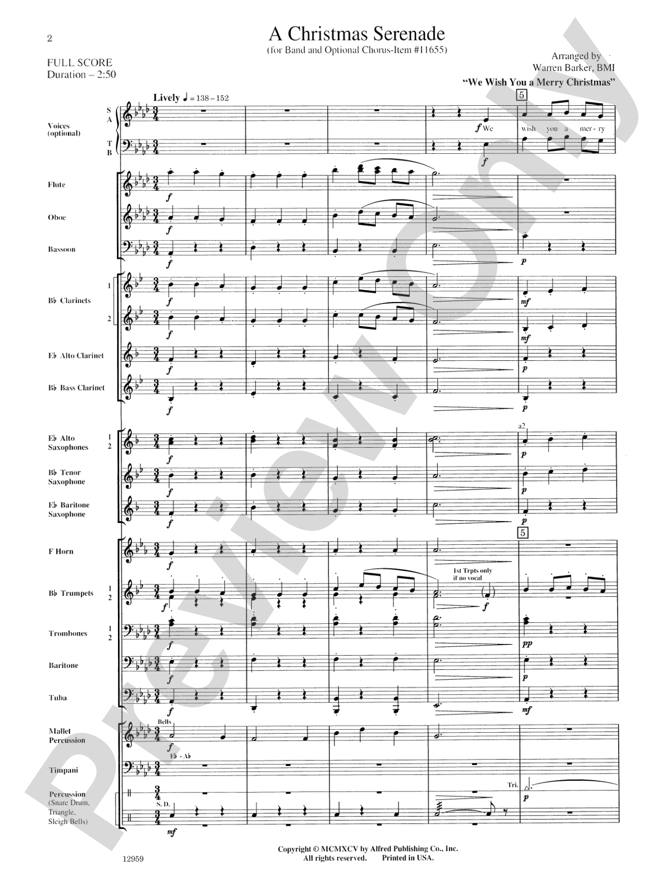 A Christmas Serenade (with optional chorus): Concert Band Conductor Score & Parts