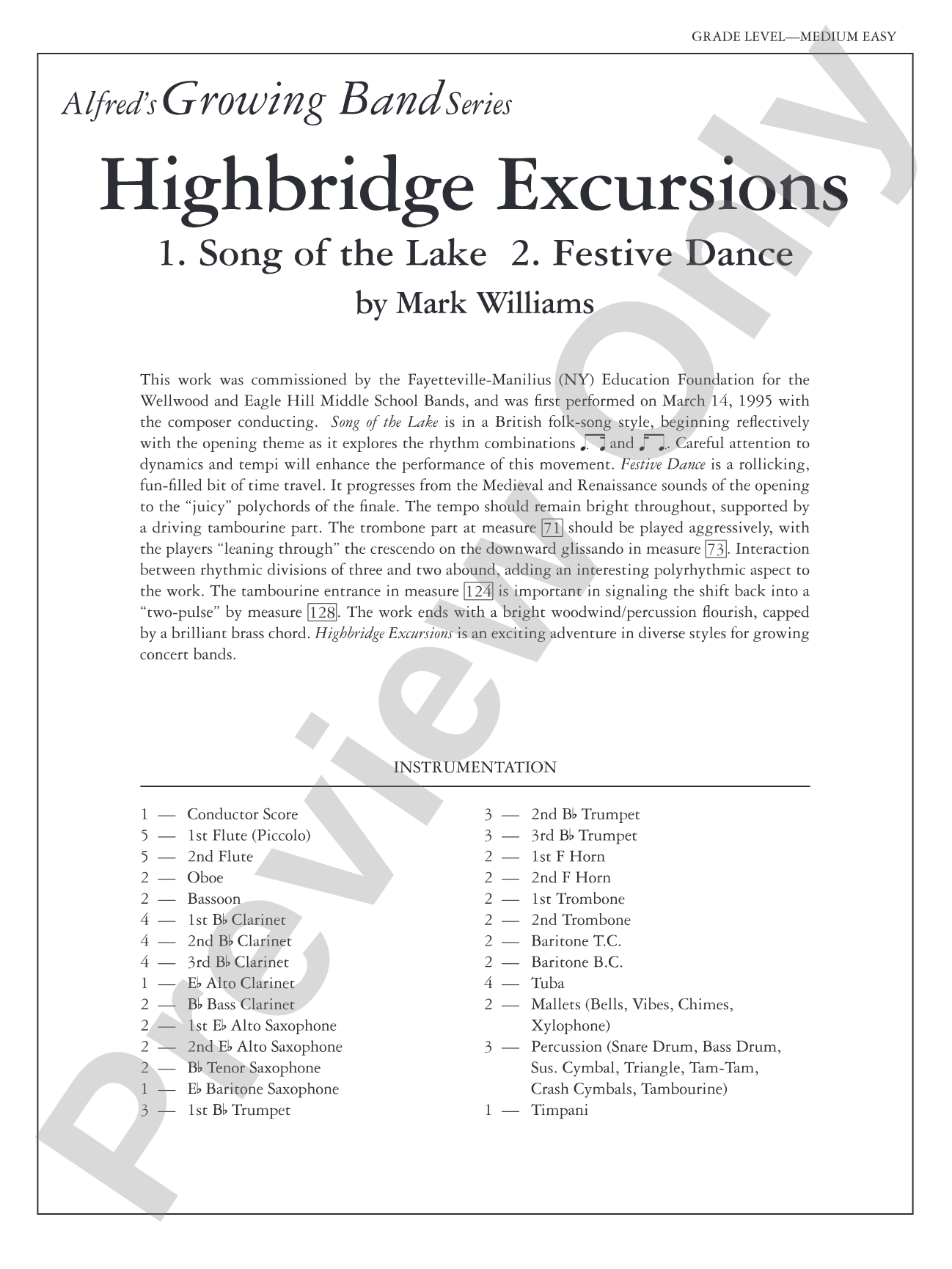 Highbridge Excursions: Concert Band Conductor Score & Parts