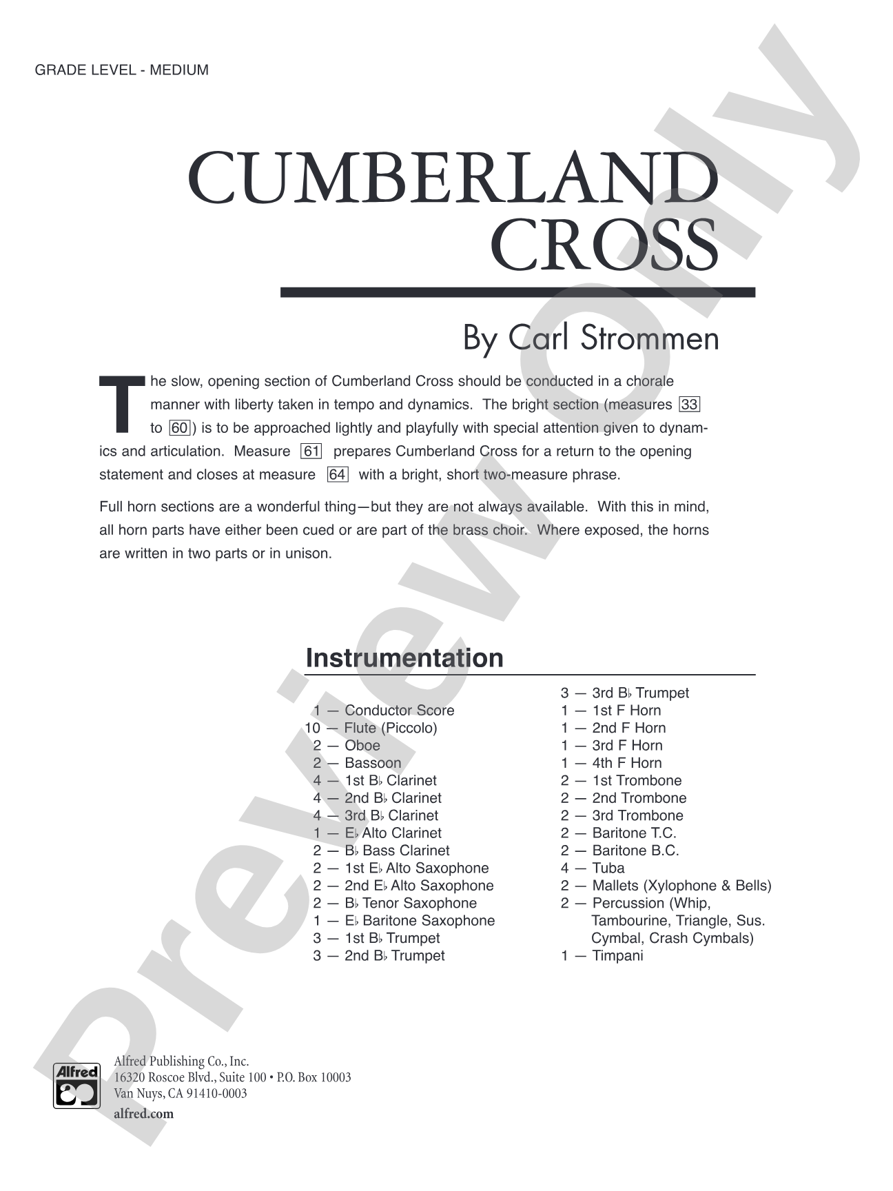 Cumberland Cross: Concert Band Conductor Score & Parts