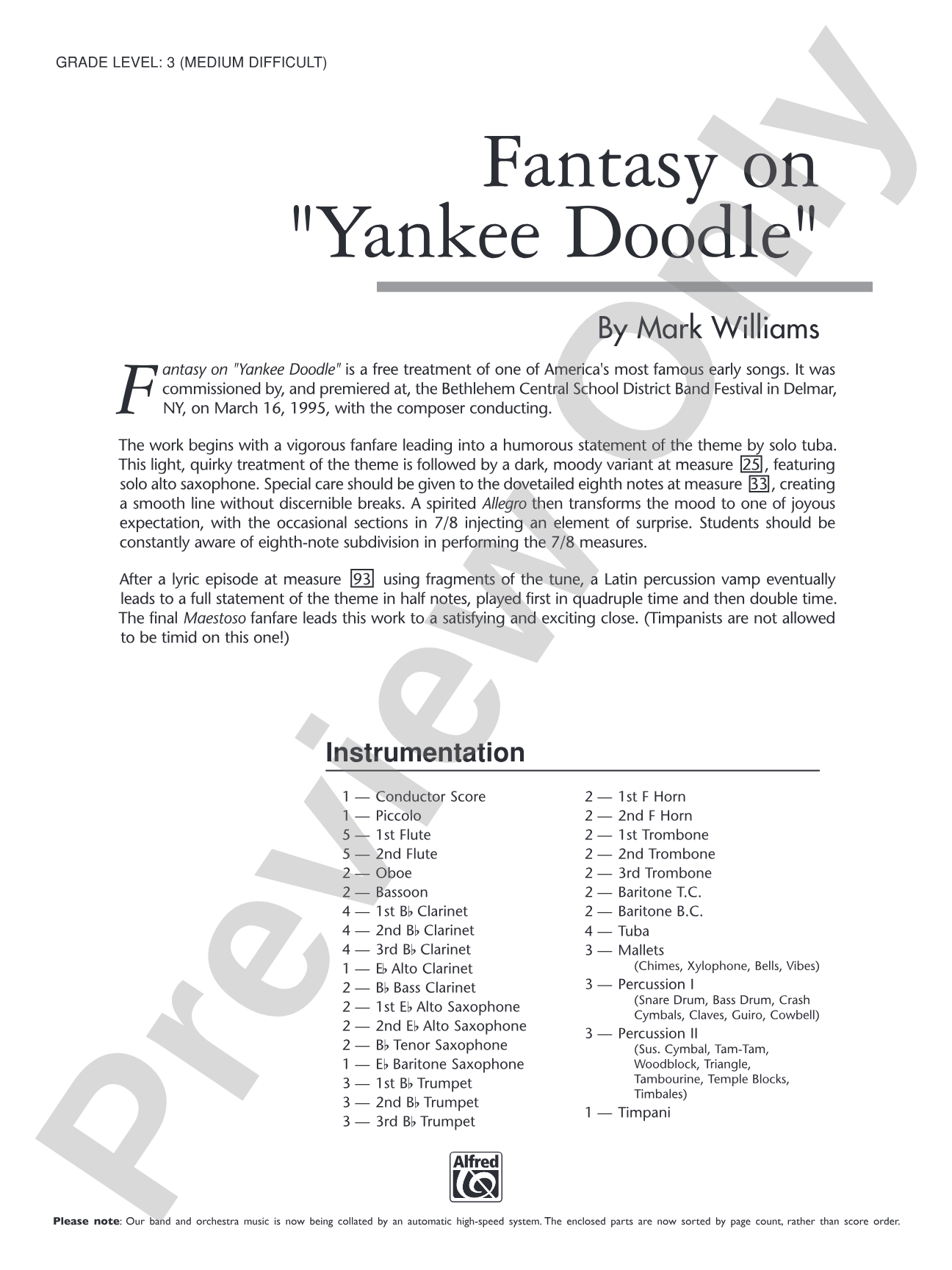 Fantasy on "Yankee Doodle": Concert Band Conductor Score & Parts