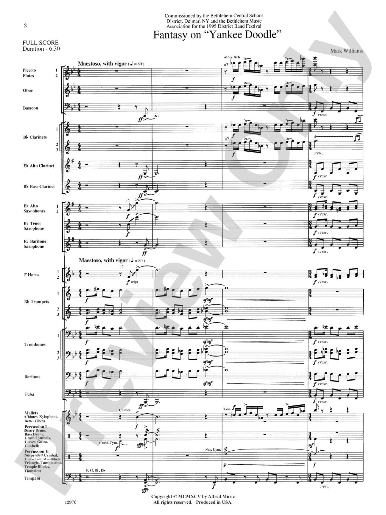 Fantasy on "Yankee Doodle": Concert Band Conductor Score & Parts