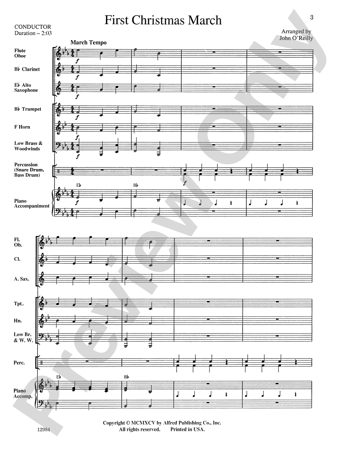 First Christmas March: Concert Band Conductor Score & Parts