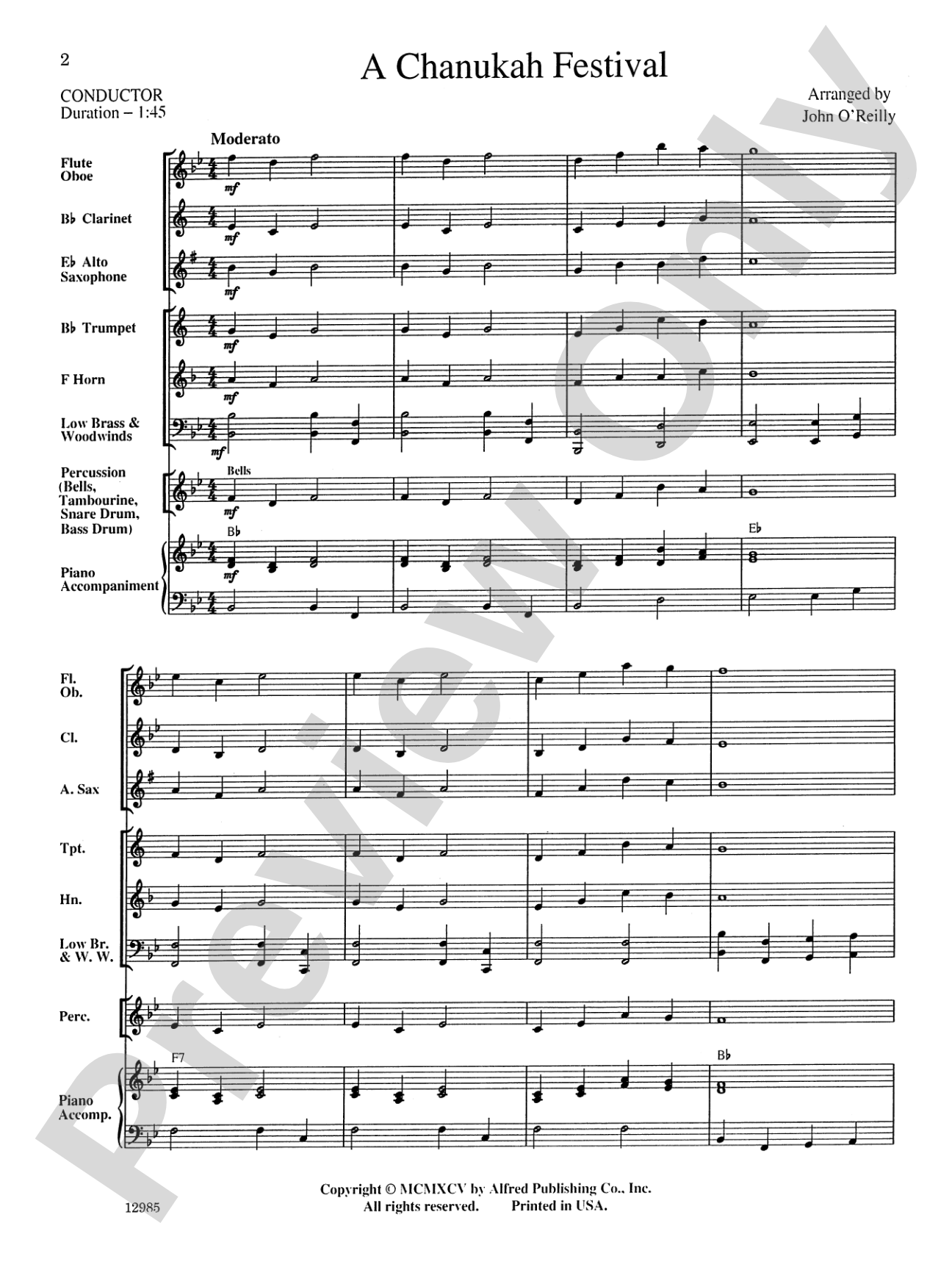 A Chanukah Festival: Concert Band Conductor Score & Parts