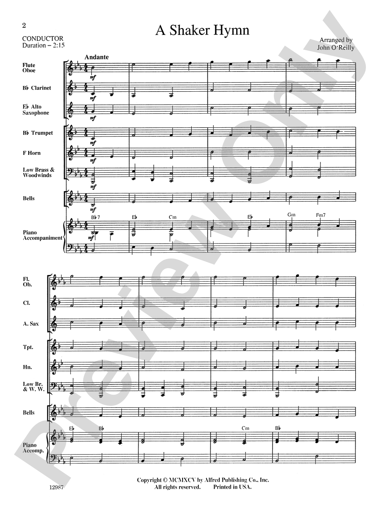 A Shaker Hymn: Concert Band Conductor Score & Parts