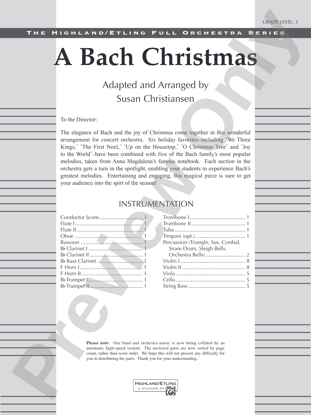 A Bach Christmas: Full Orchestra Conductor Score & Parts