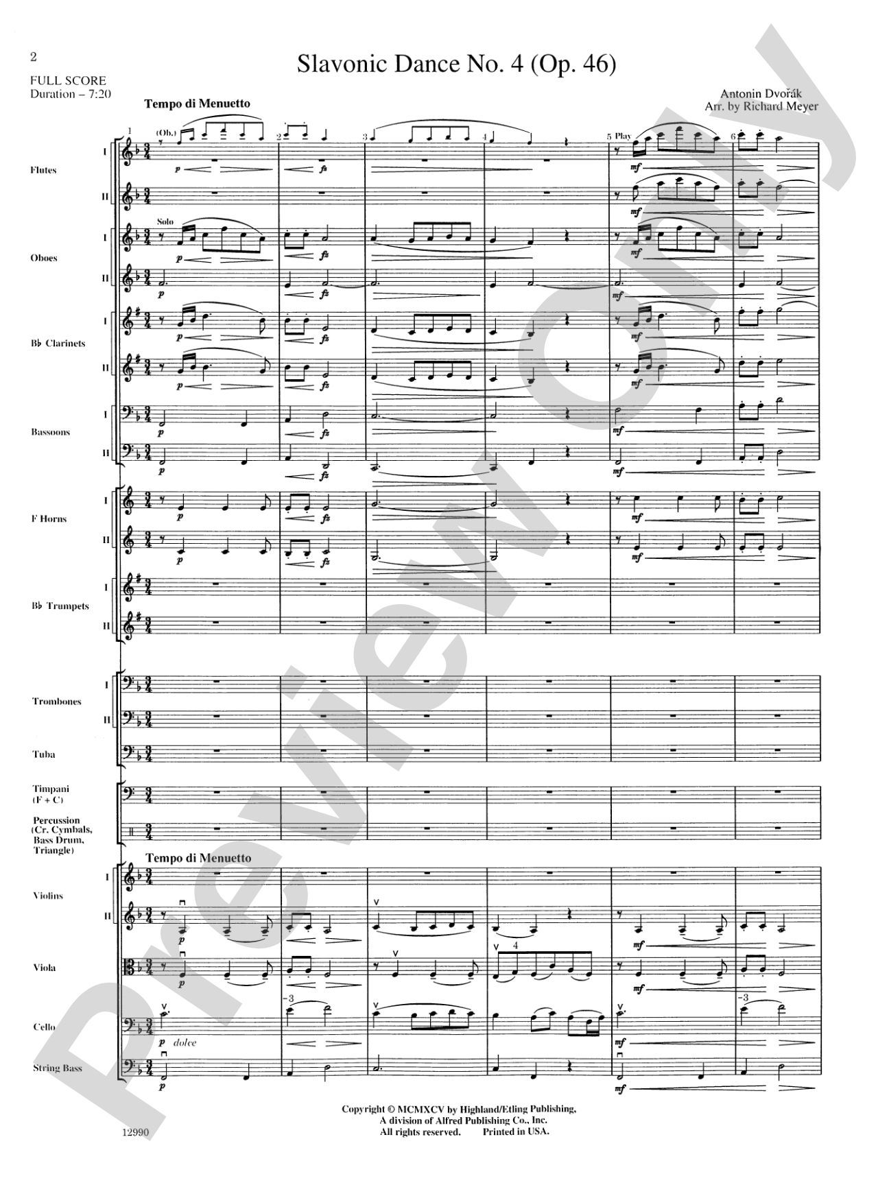 Slavonic Dance No. 4 (Op. 46): Full Orchestra Conductor Score & Parts