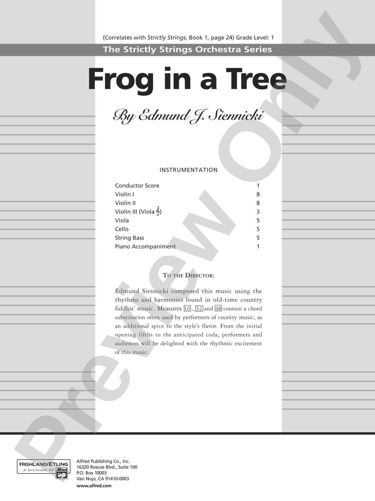 Frog in a Tree: String Orchestra Conductor Score & Parts