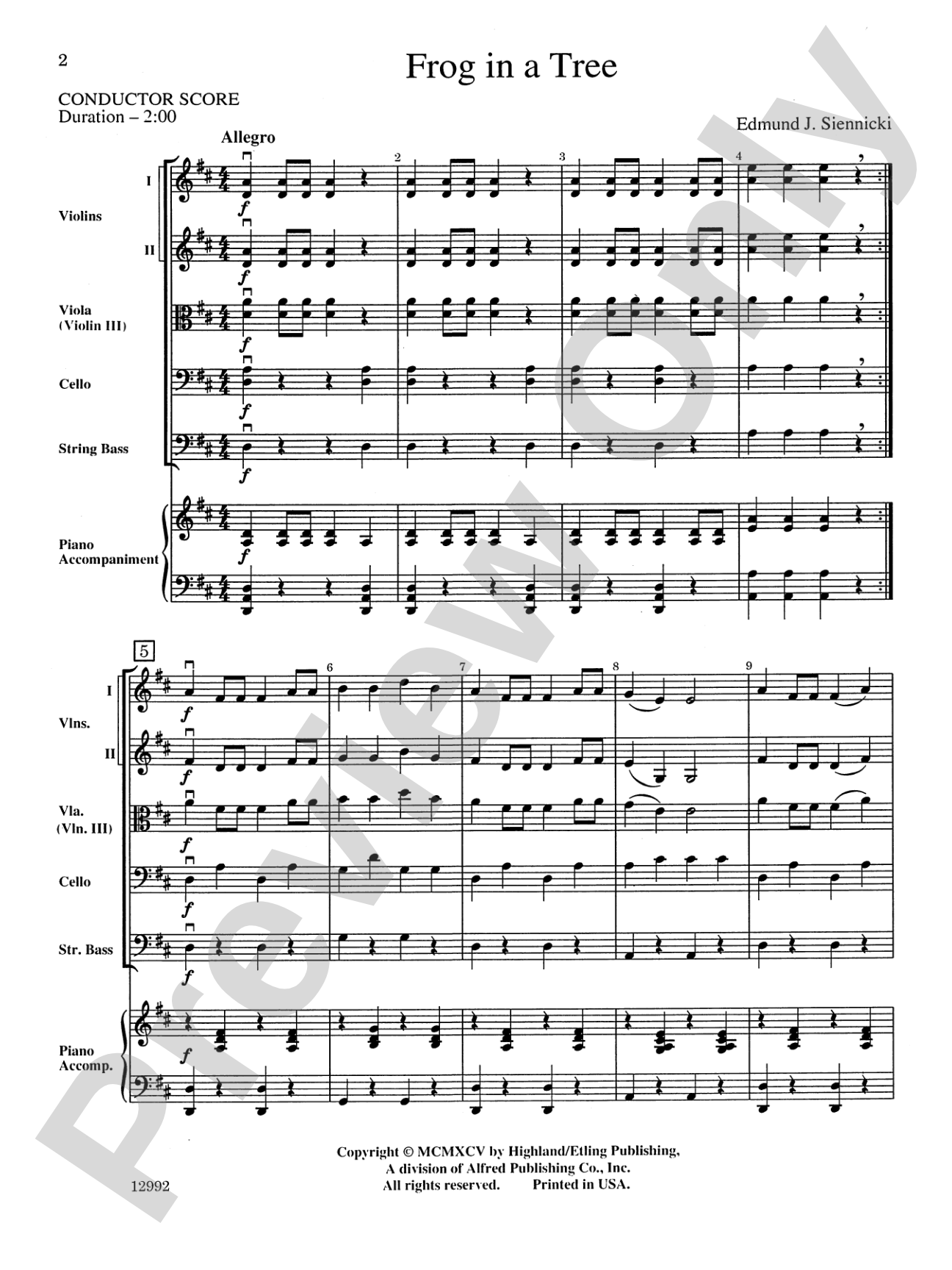 Frog in a Tree: String Orchestra Conductor Score & Parts