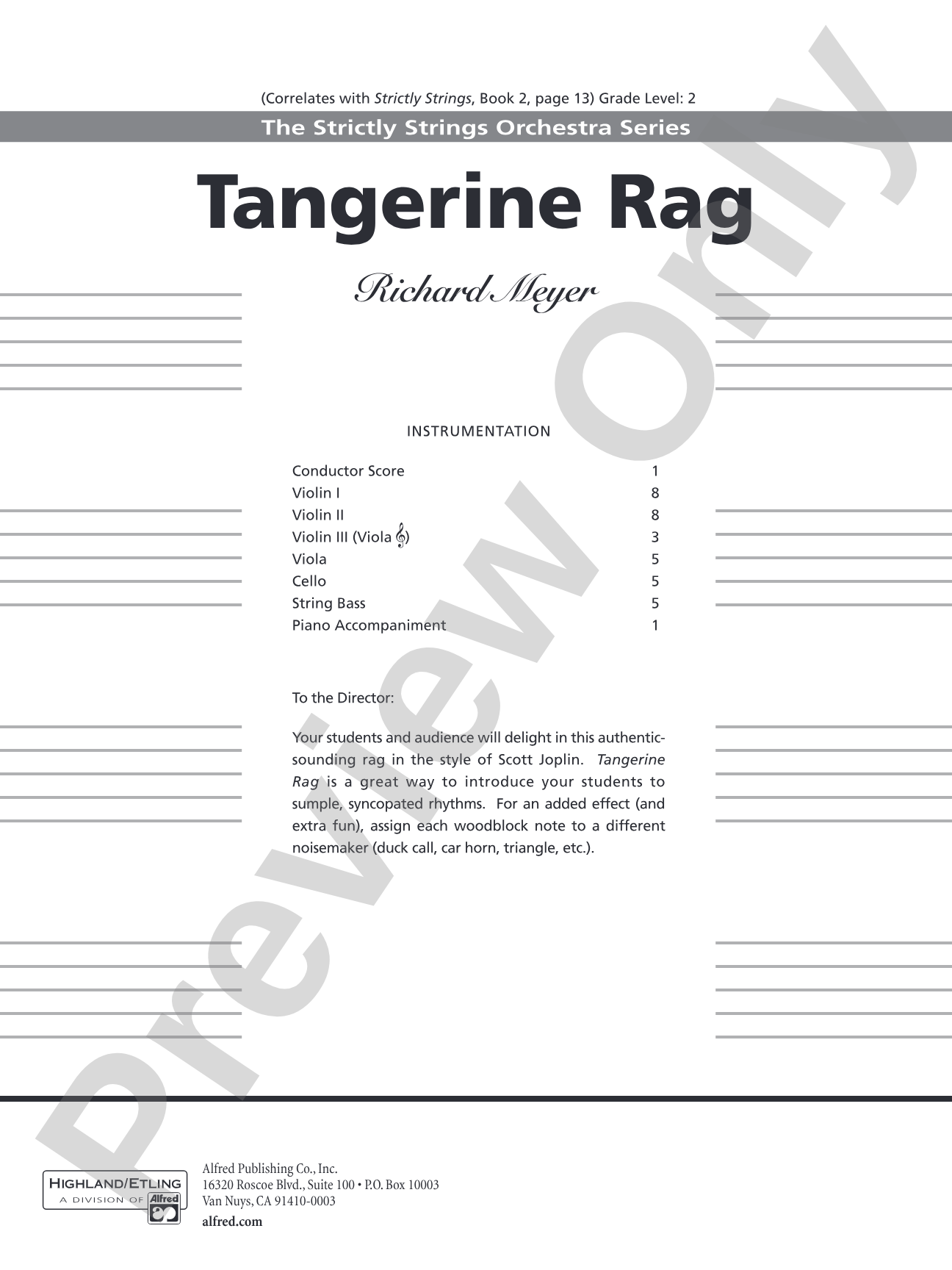 Tangerine Rag: String Orchestra Conductor Score & Parts