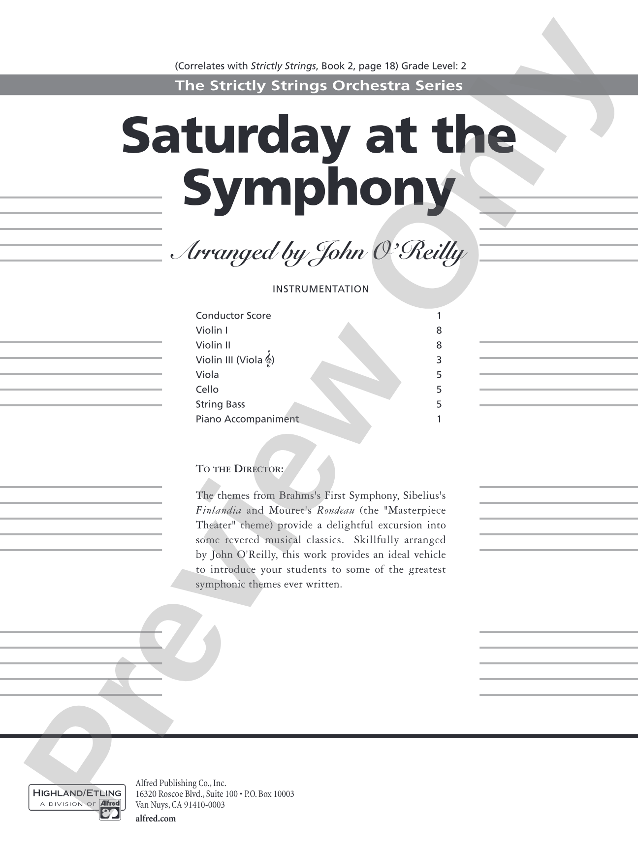 Saturday at the Symphony: String Orchestra Conductor Score & Parts