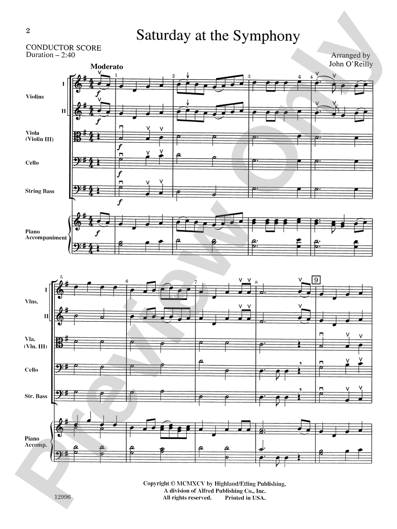 Saturday at the Symphony: String Orchestra Conductor Score & Parts