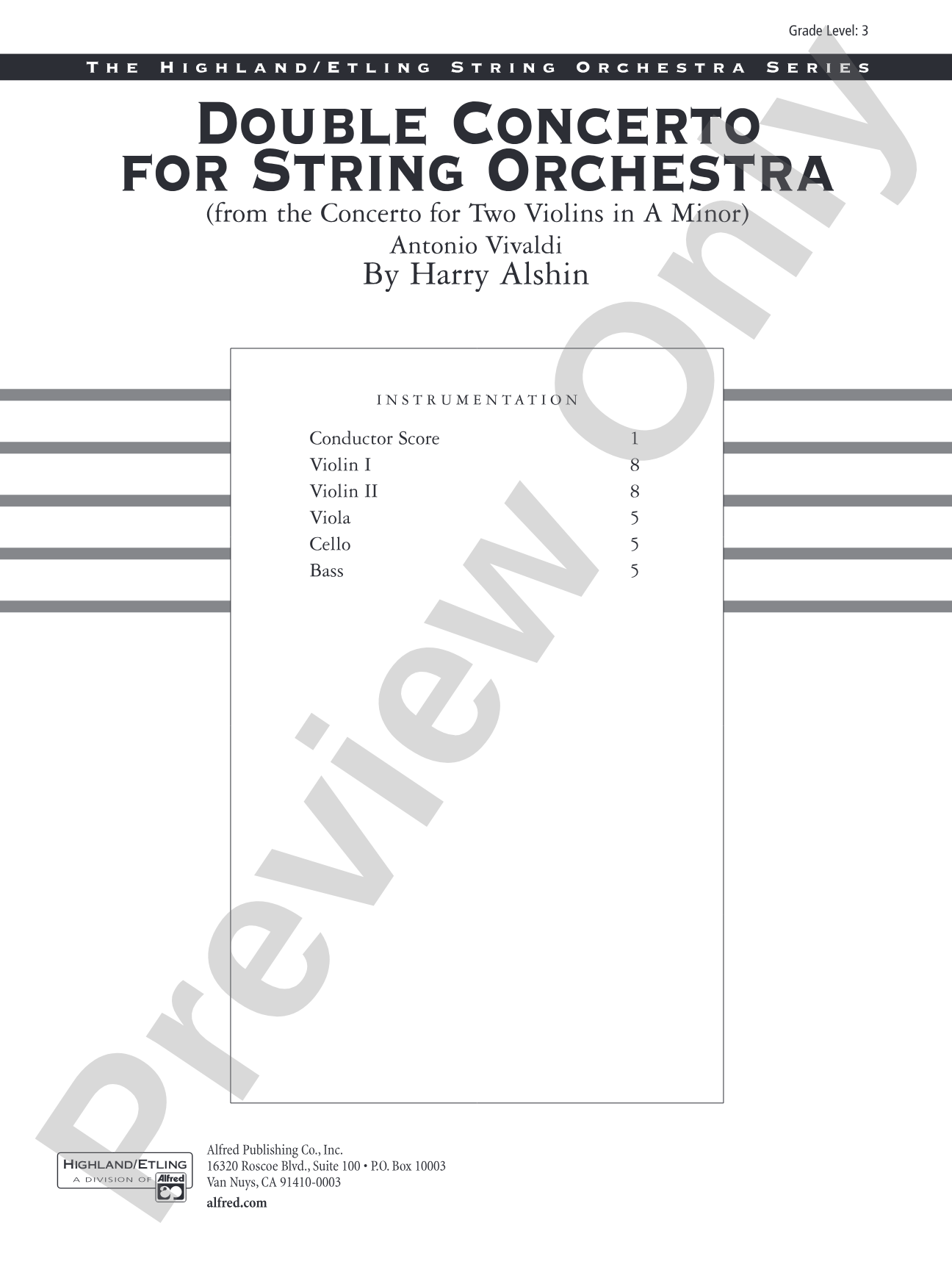 Double Concerto for String Orchestra from Concerto for Two Violins in A Minor: String Orchestra Conductor Score & Parts