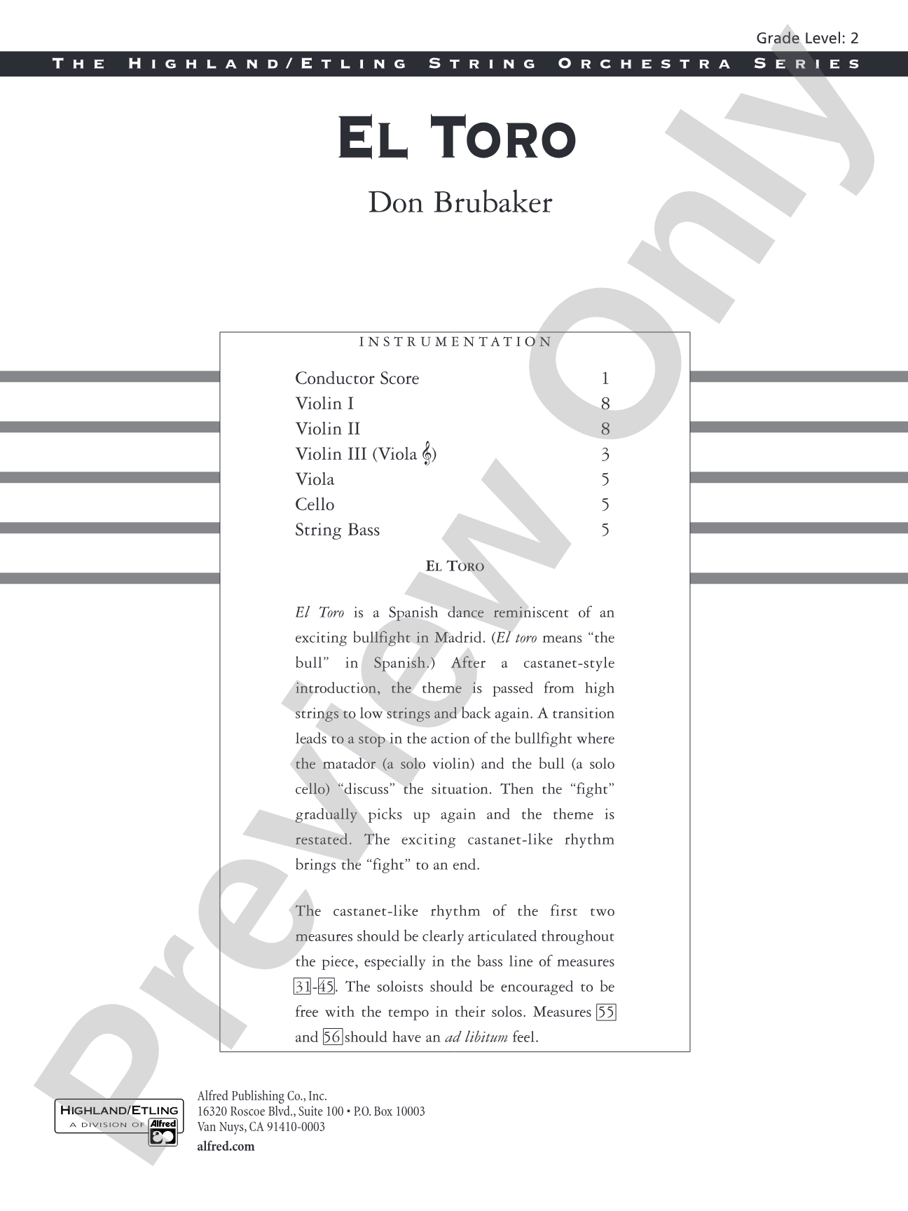 El Toro: String Orchestra Conductor Score & Parts