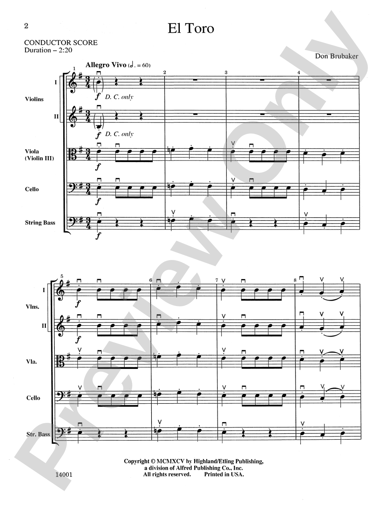 El Toro: String Orchestra Conductor Score & Parts