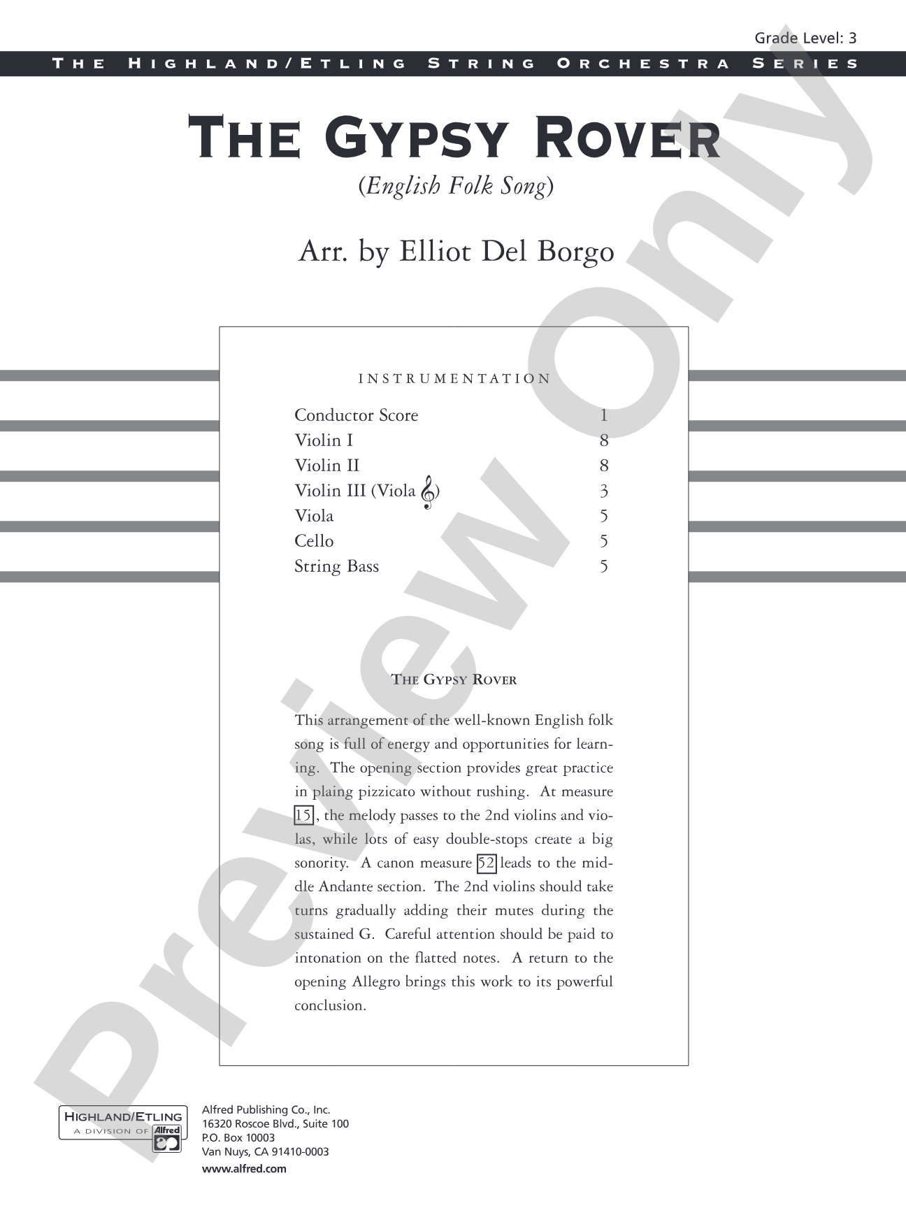 The Gypsy Rover: String Orchestra Conductor Score & Parts