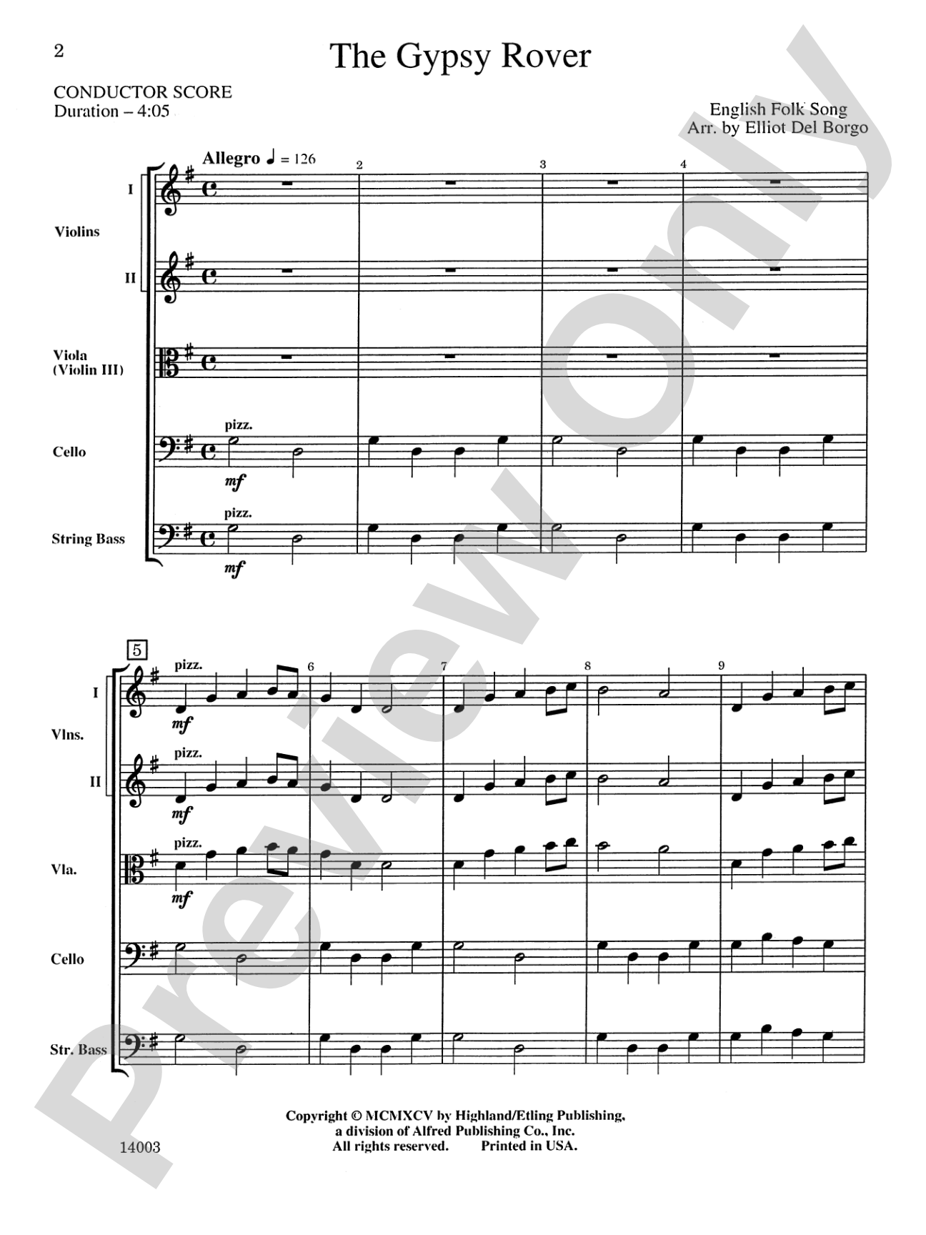 The Gypsy Rover: String Orchestra Conductor Score & Parts