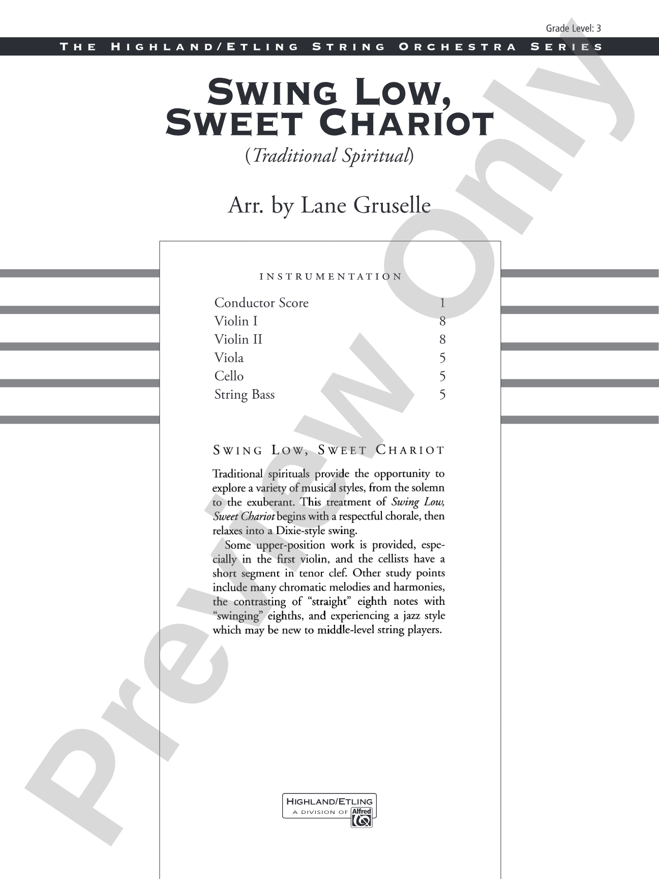 Swing Low, Sweet Chariot: String Orchestra Conductor Score & Parts