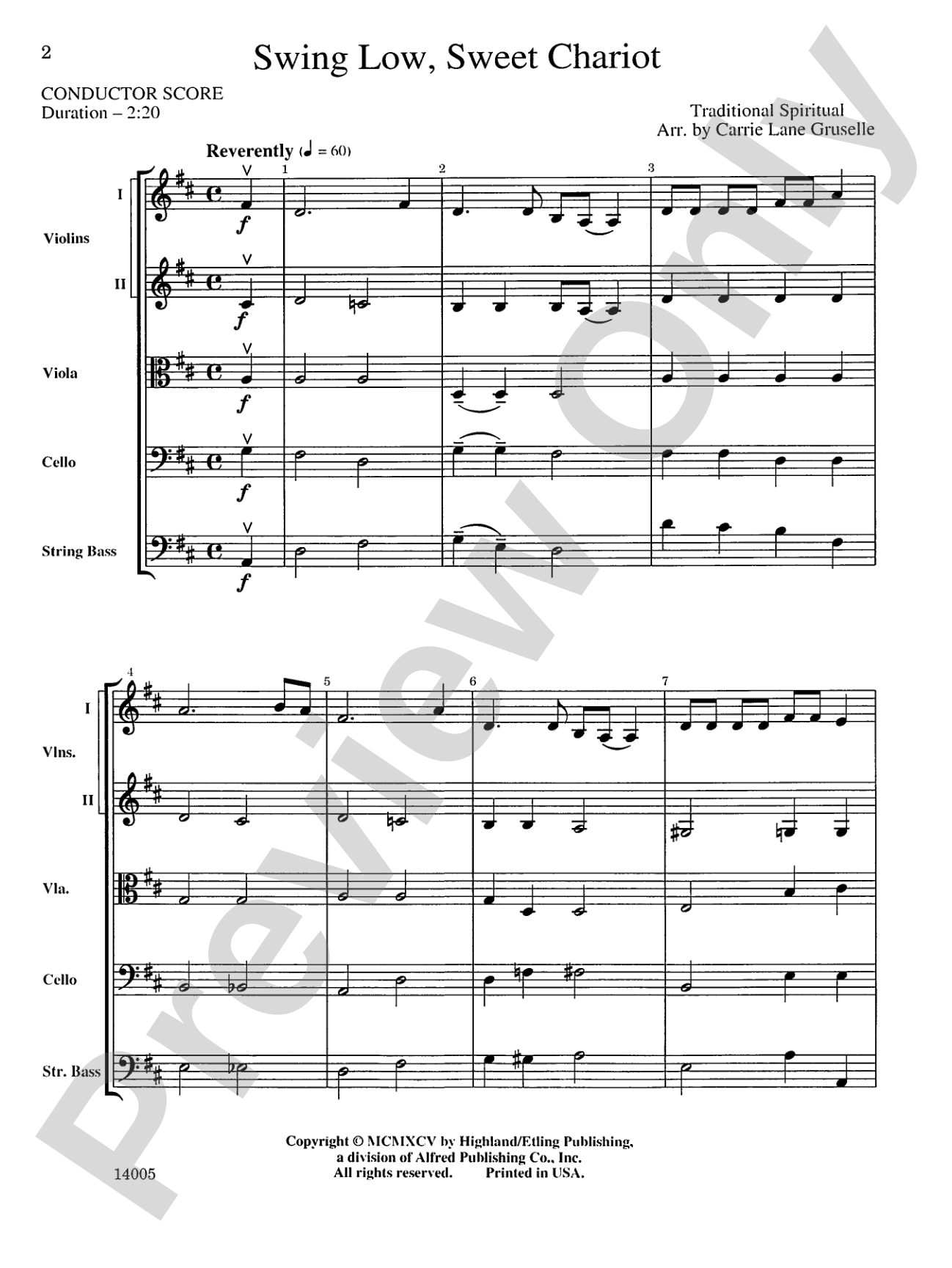Swing Low, Sweet Chariot: String Orchestra Conductor Score & Parts