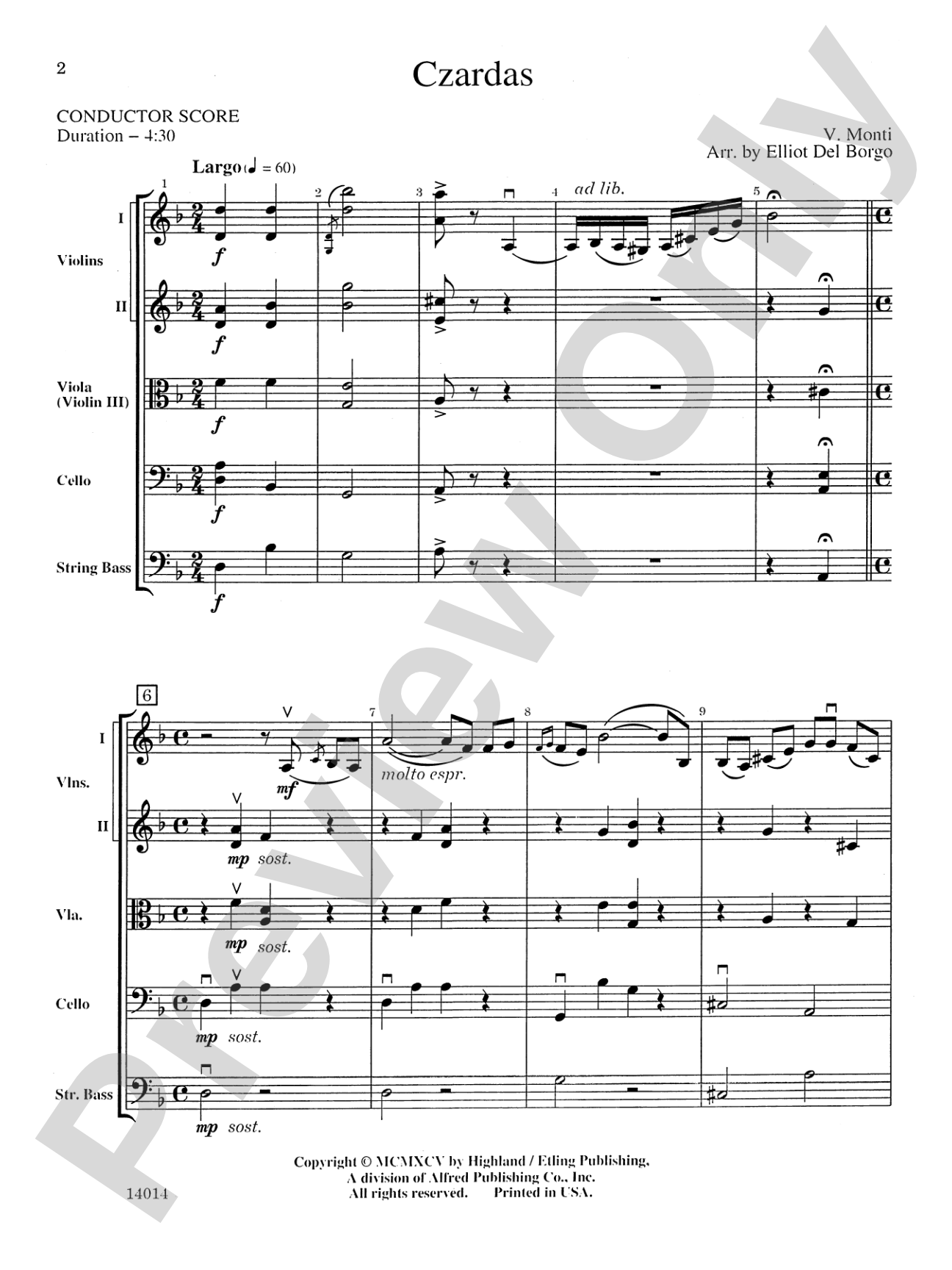 Czardas: String Orchestra Conductor Score & Parts