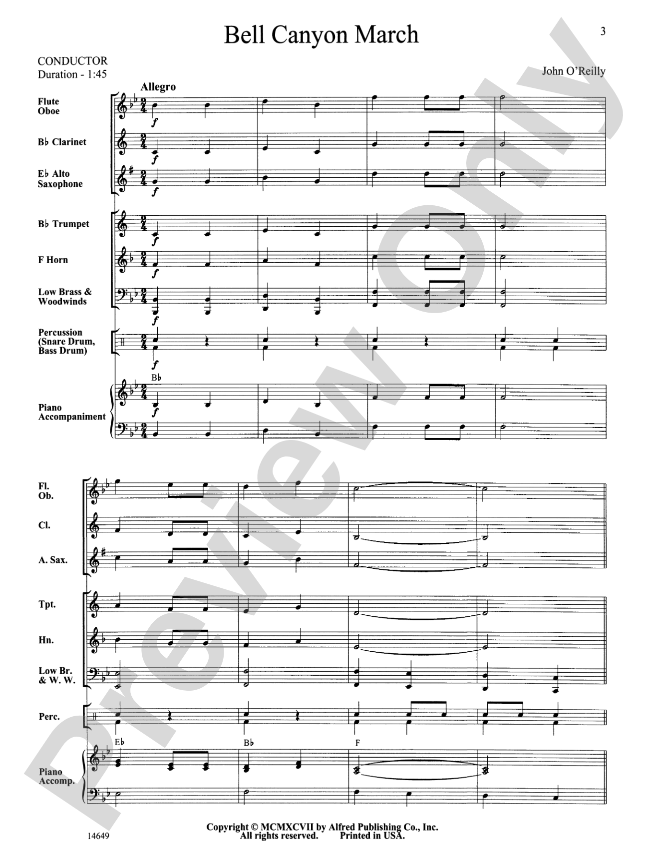 Bell Canyon March: Concert Band Conductor Score & Parts