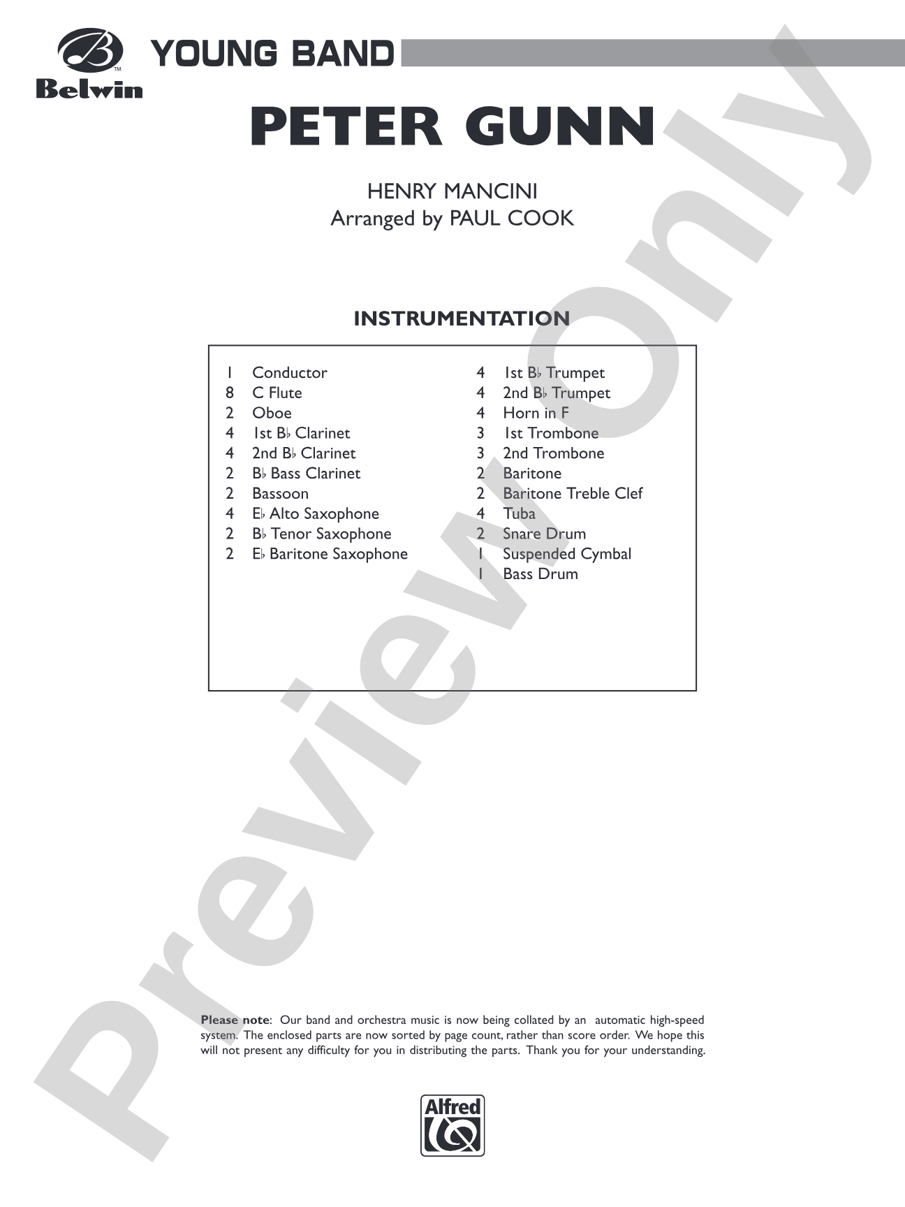 Peter Gunn: Concert Band Conductor Score & Parts