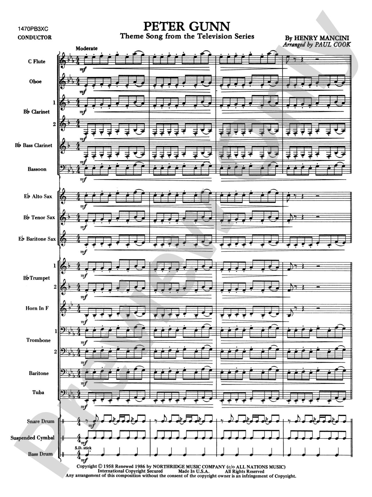 Peter Gunn: Concert Band Conductor Score & Parts