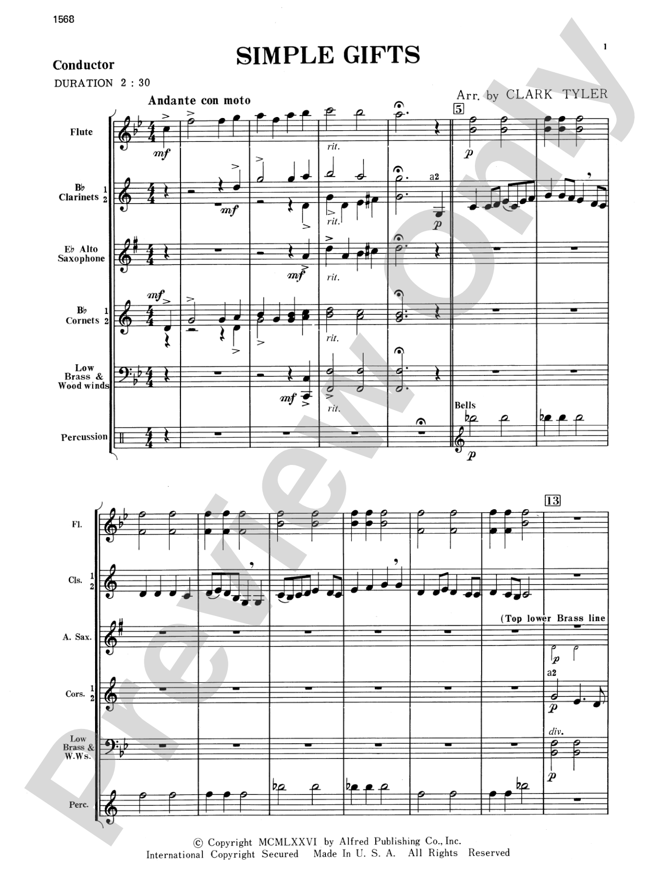 Simple Gifts (Shaker Folk Tune): Concert Band Conductor Score & Parts