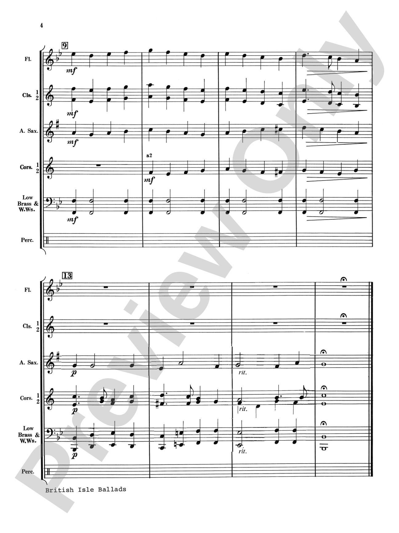 British Isle Ballads: Concert Band Conductor Score & Parts