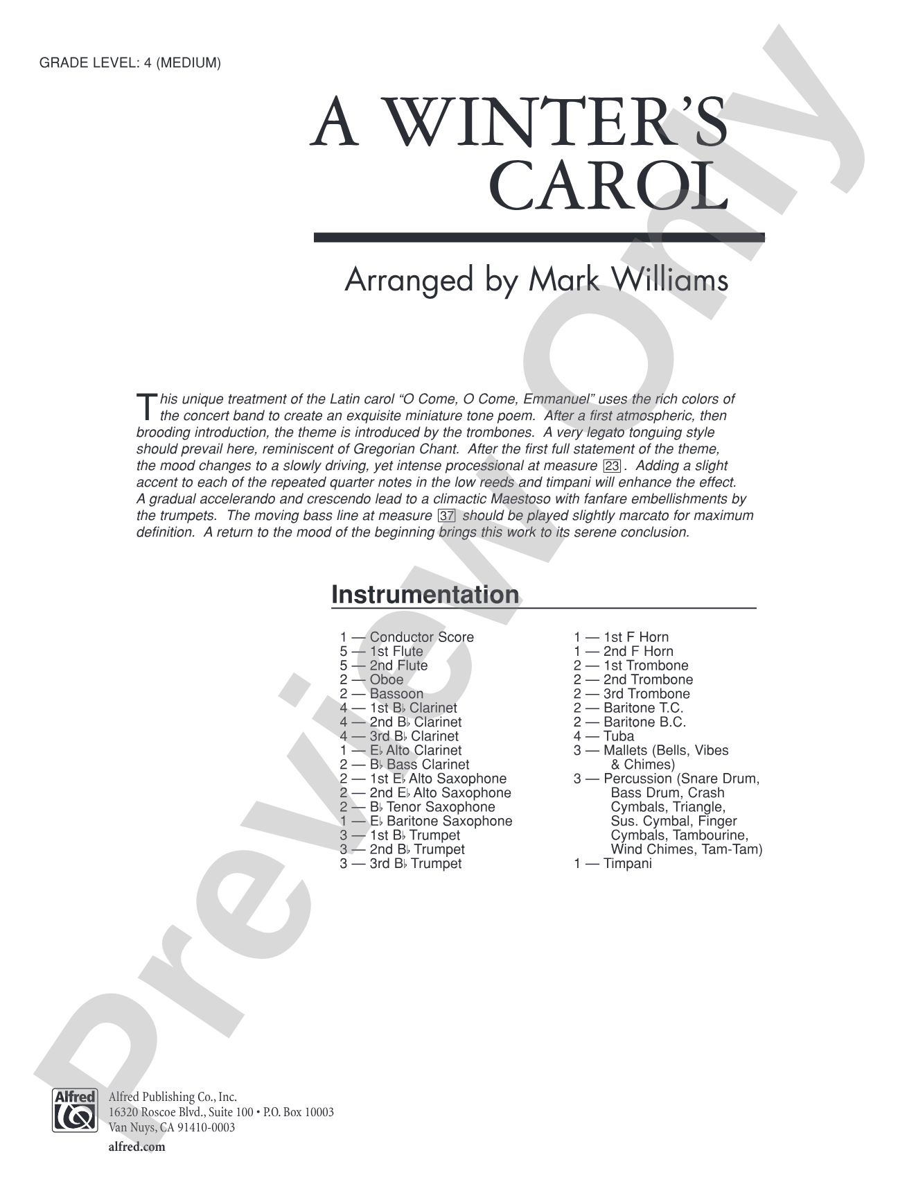 A Winter's Carol: Concert Band Conductor Score & Parts