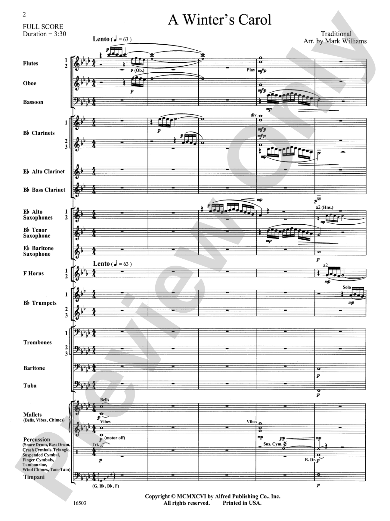 A Winter's Carol: Concert Band Conductor Score & Parts