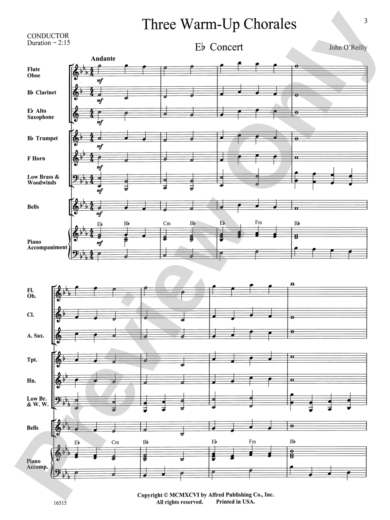 Three Warm-Up Chorales: Concert Band Conductor Score & Parts