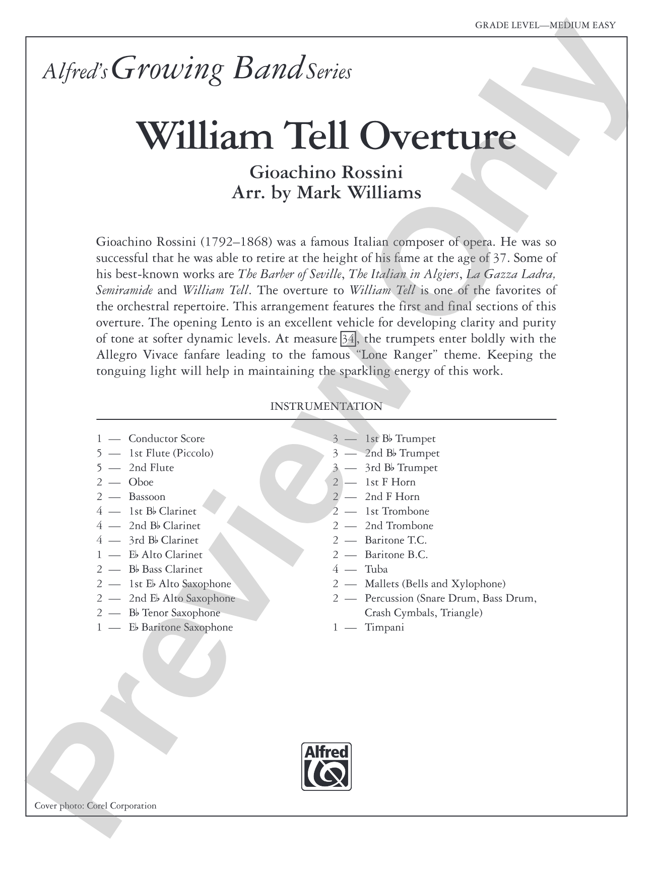 William Tell Overture: Concert Band Conductor Score & Parts