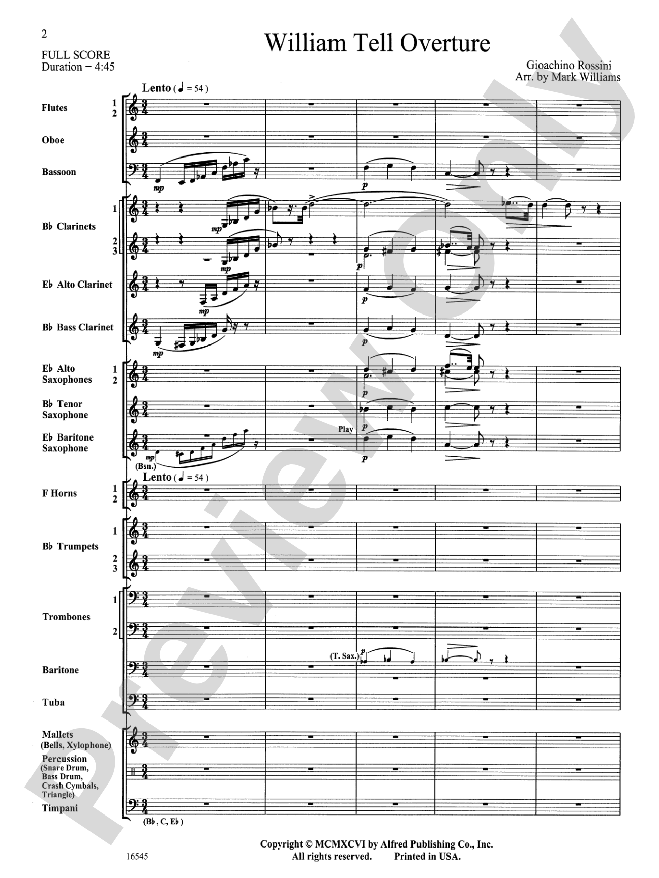 William Tell Overture: Concert Band Conductor Score & Parts