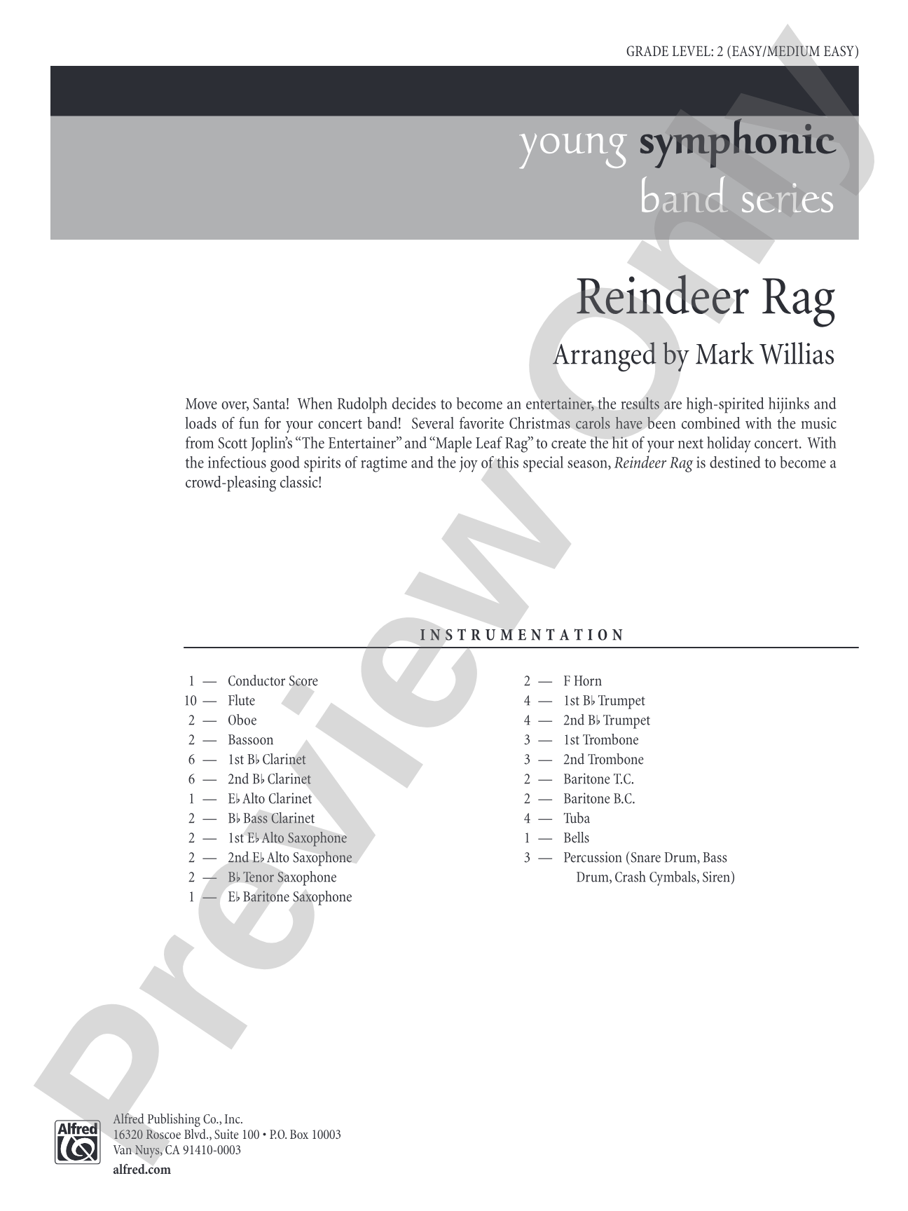 Reindeer Rag: Concert Band Conductor Score & Parts