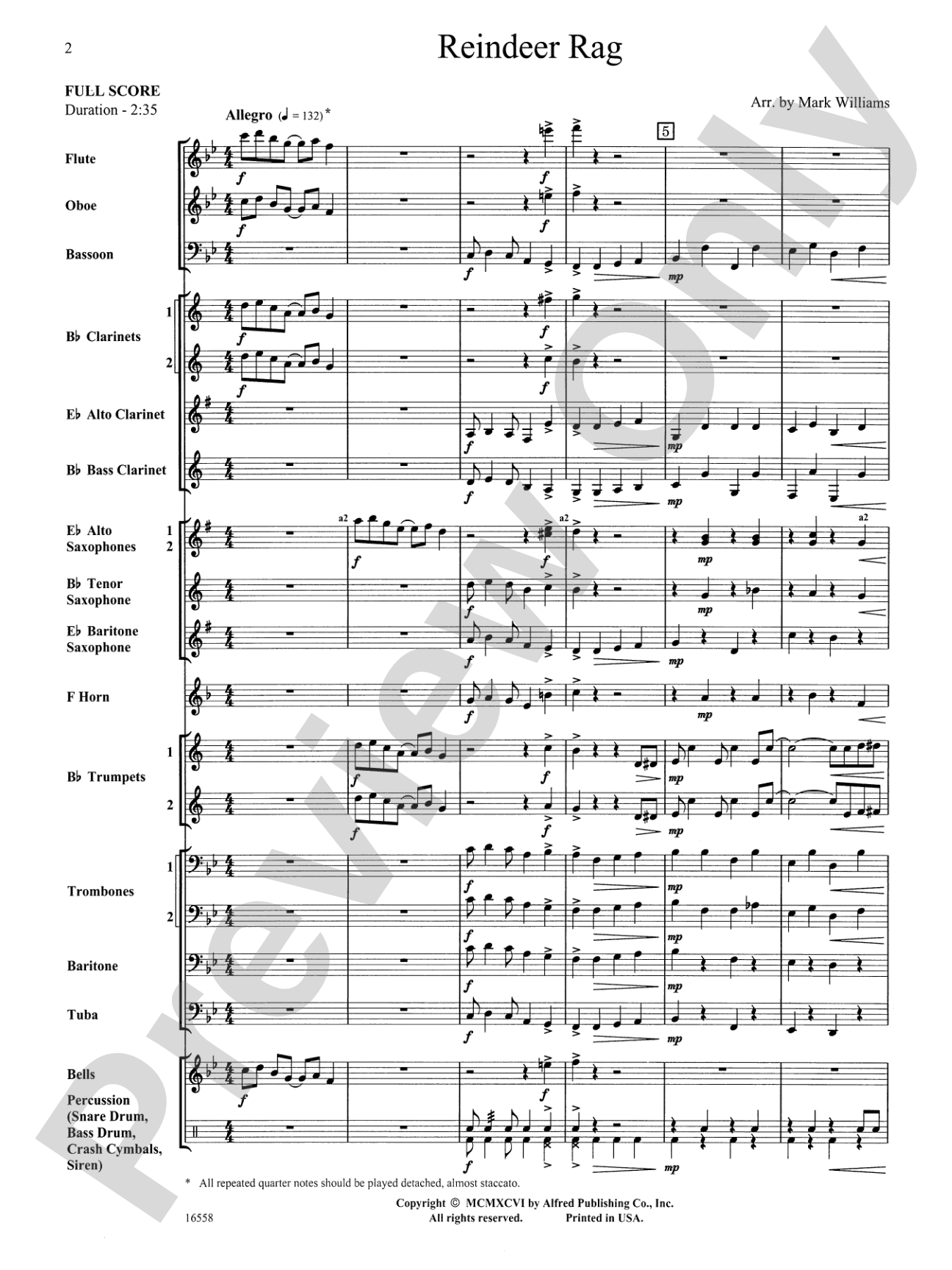 Reindeer Rag: Concert Band Conductor Score & Parts