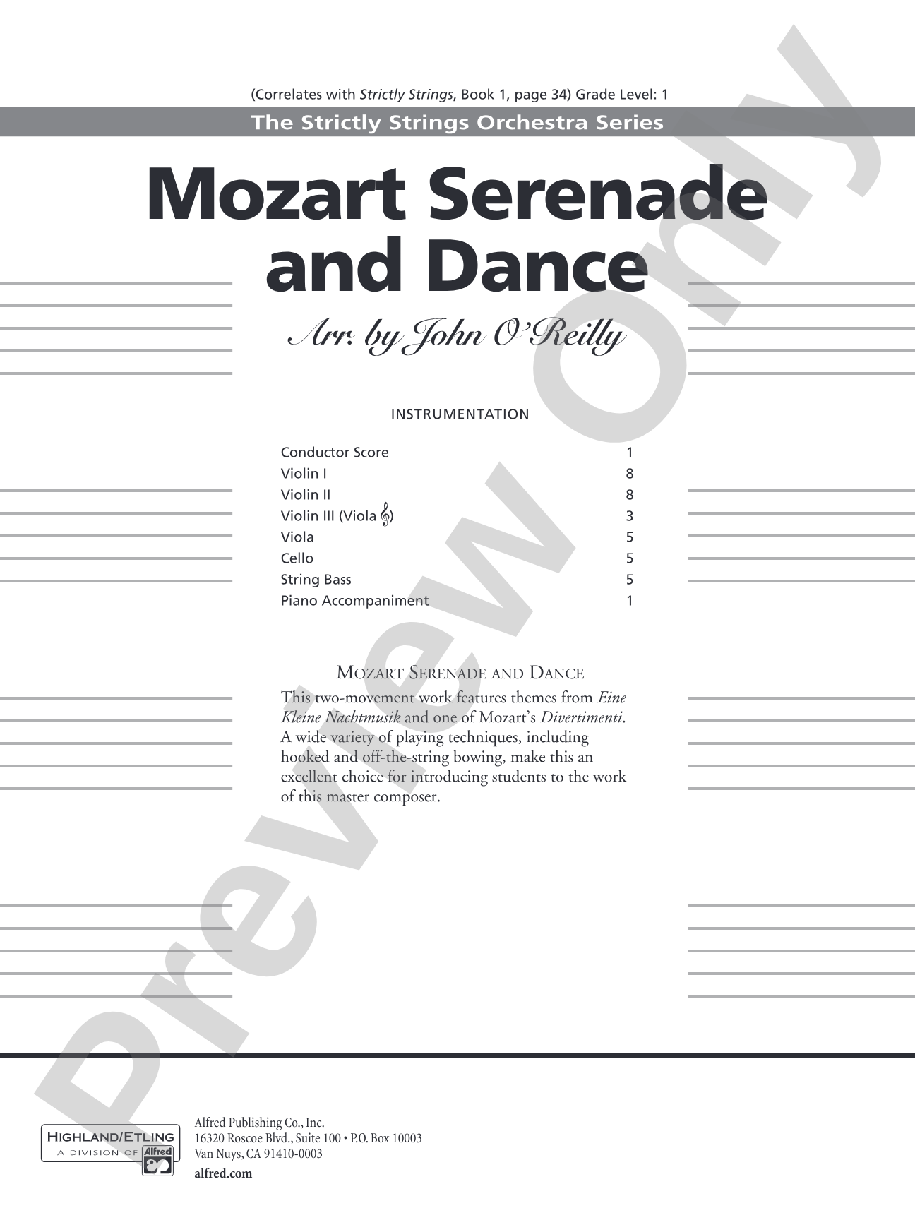 Mozart Serenade and Dance: String Orchestra Conductor Score & Parts