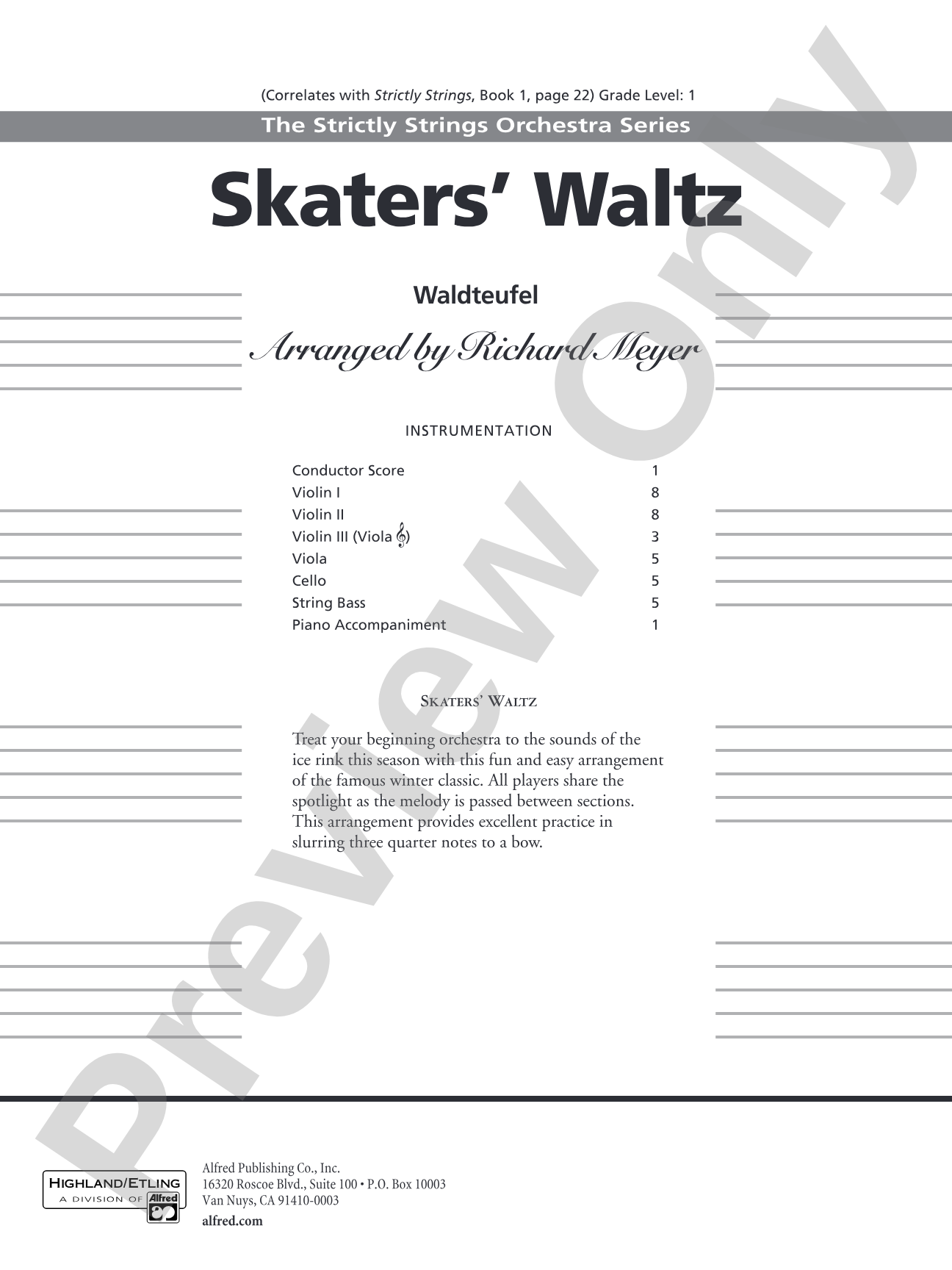 Skaters' Waltz: String Orchestra Conductor Score & Parts