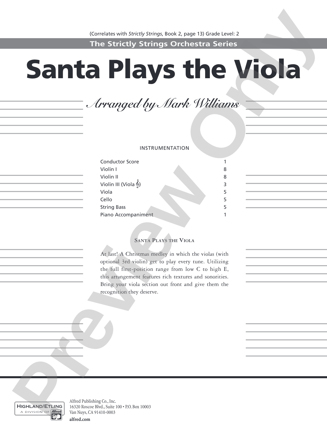 Santa Plays the Viola: String Orchestra Conductor Score & Parts