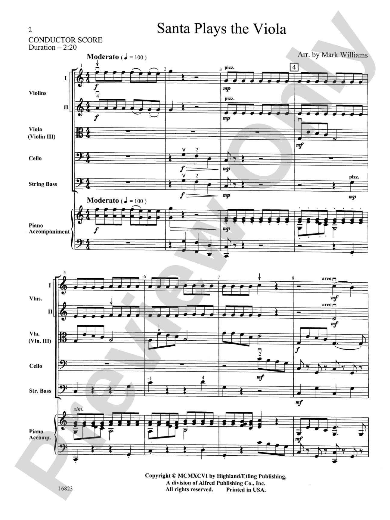 Santa Plays the Viola: String Orchestra Conductor Score & Parts