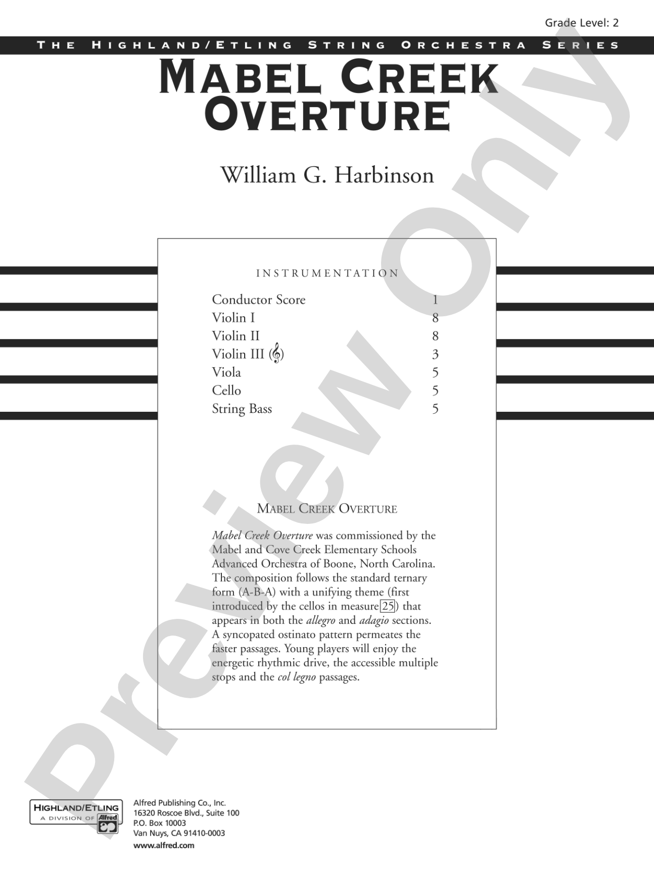 Mabel Creek Overture: String Orchestra Conductor Score & Parts